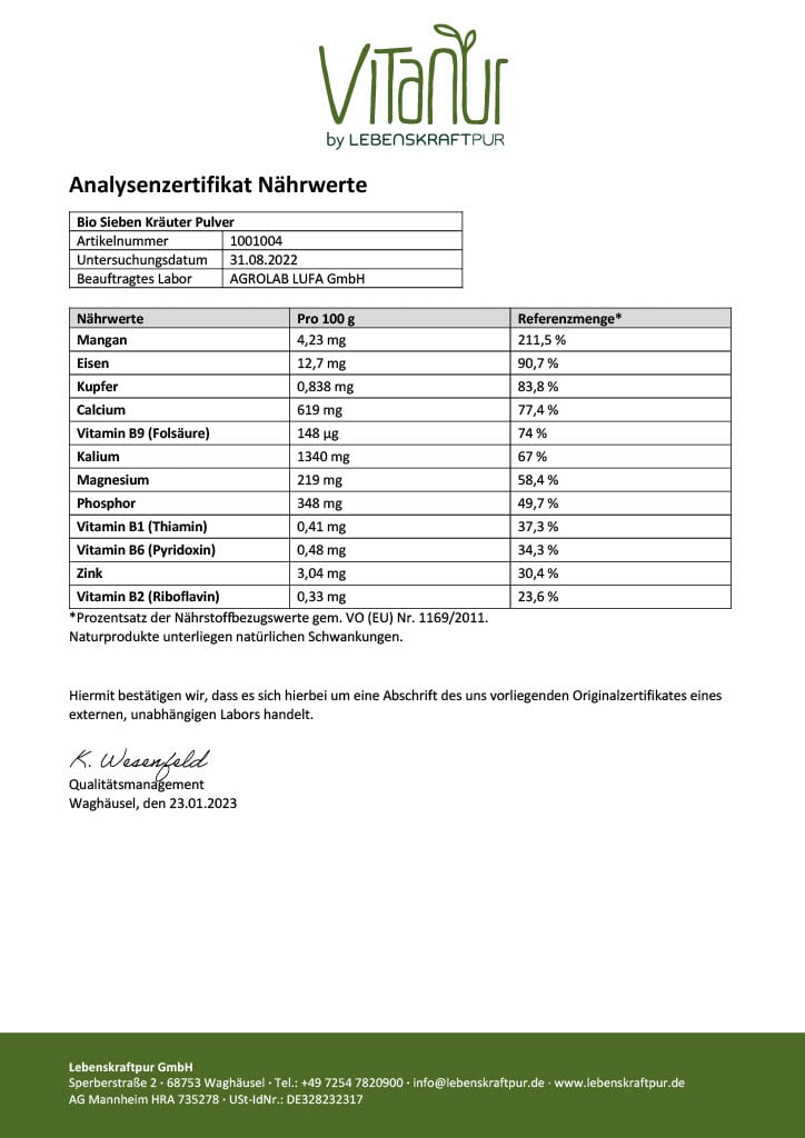 LebenskraftPur Superfood Bio Sieben Kräuter Pulver bitter