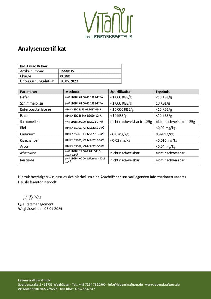 LebenskraftPur Bio Kakao Pulver 500 g Criollo ohne Zucker