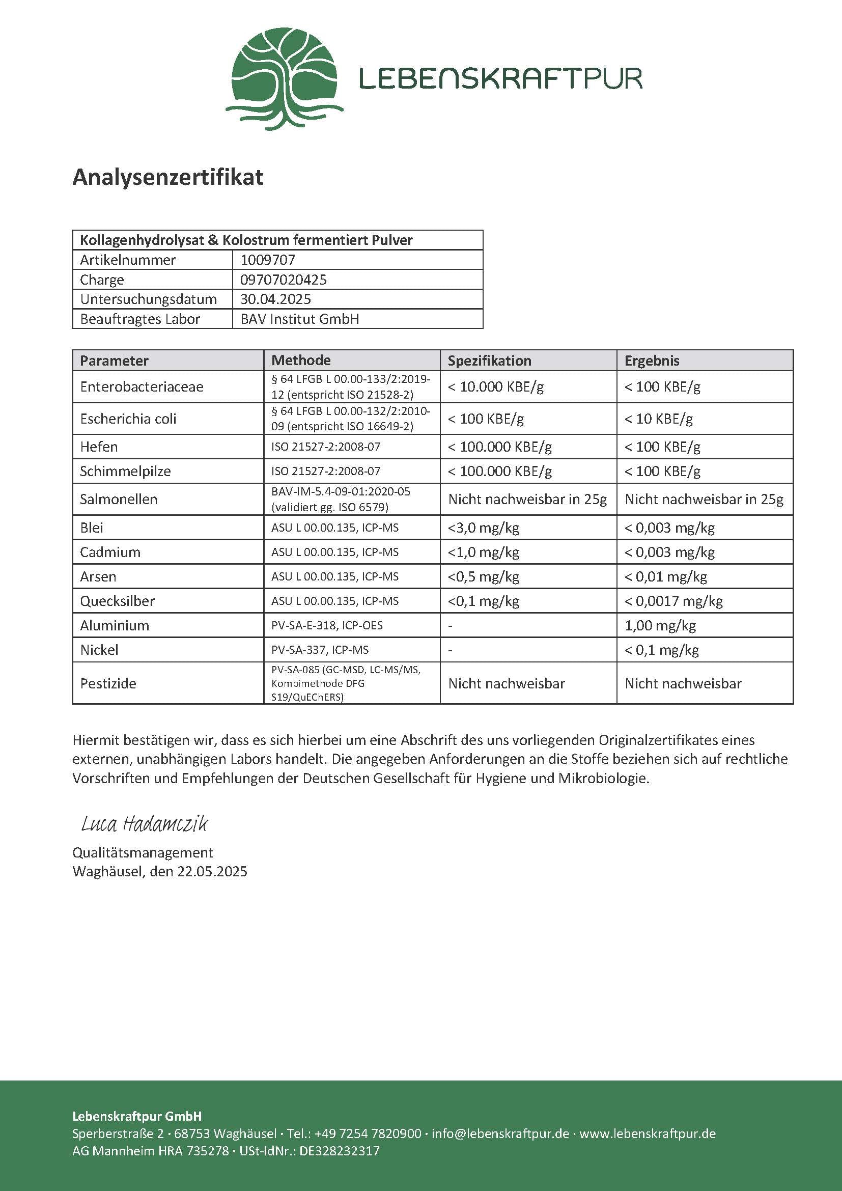 LebenskraftPur Kollagenhydrolysat Kolostrum Pulver fermentiert