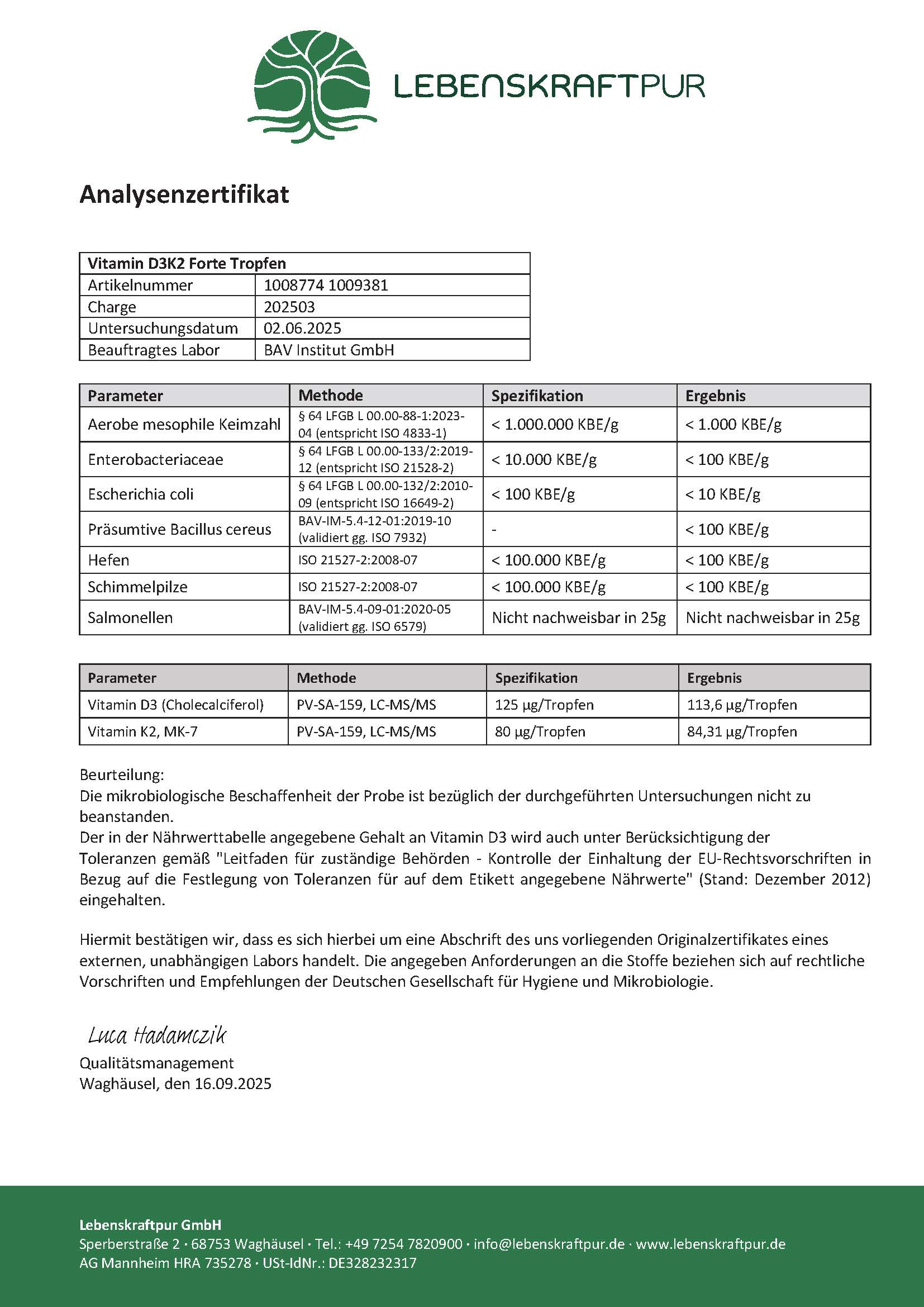 LebenskraftPur Vitamin D3K2 Forte Tropfen 10 ml MCT