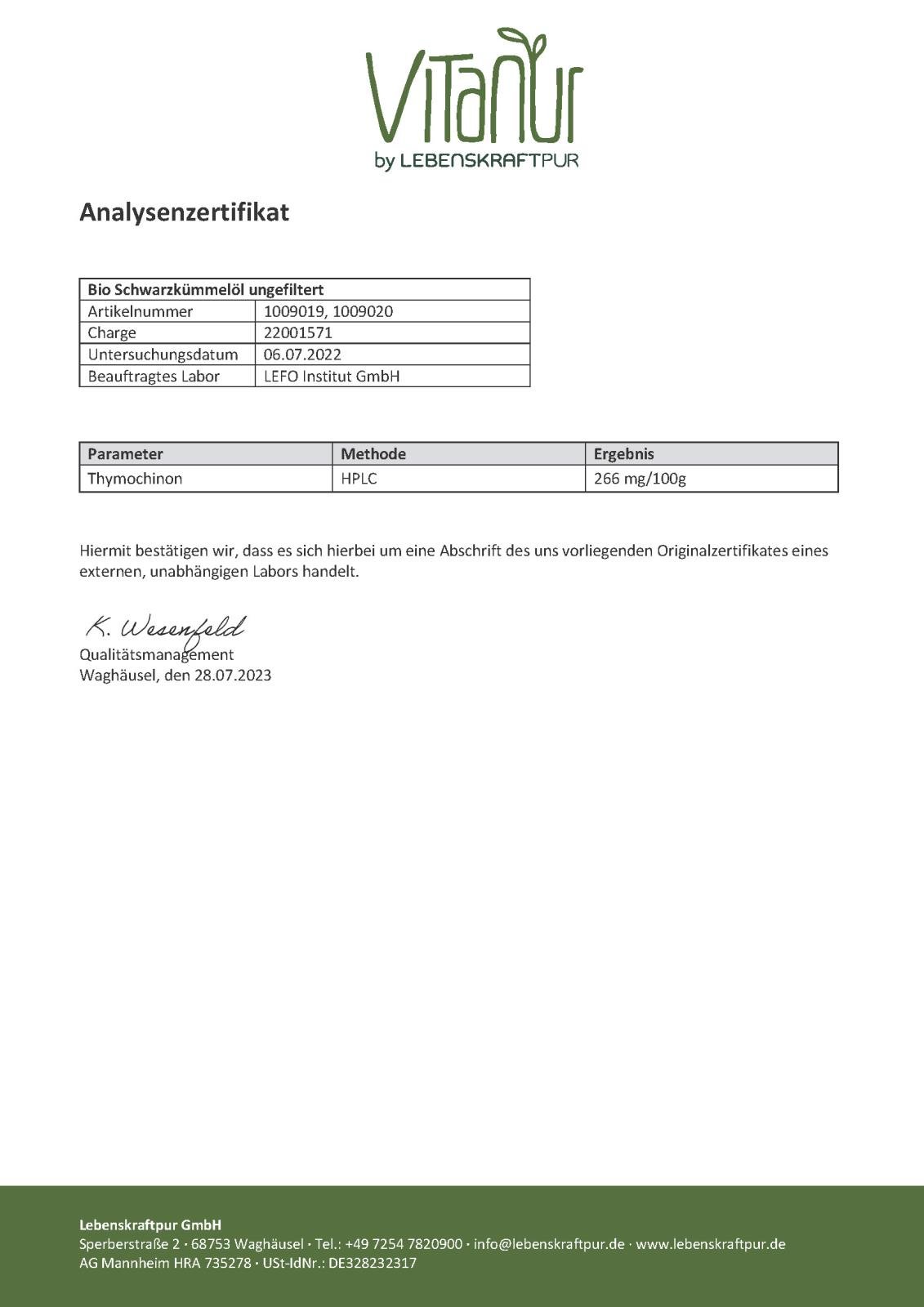 LebenskraftPur Bio Schwarzkümmelöl Ungefiltert 100 ml kaltgepresst
