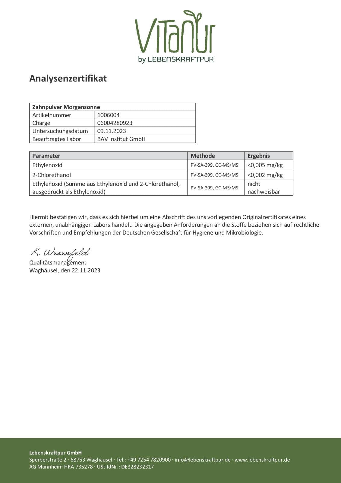 LebenskraftPur Zahnpulver Morgensonne Pfefferminze fluoridfrei