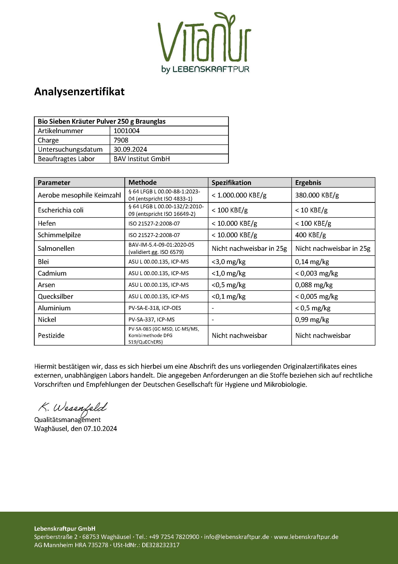 LebenskraftPur Superfood Bio Sieben Kräuter Pulver bitter