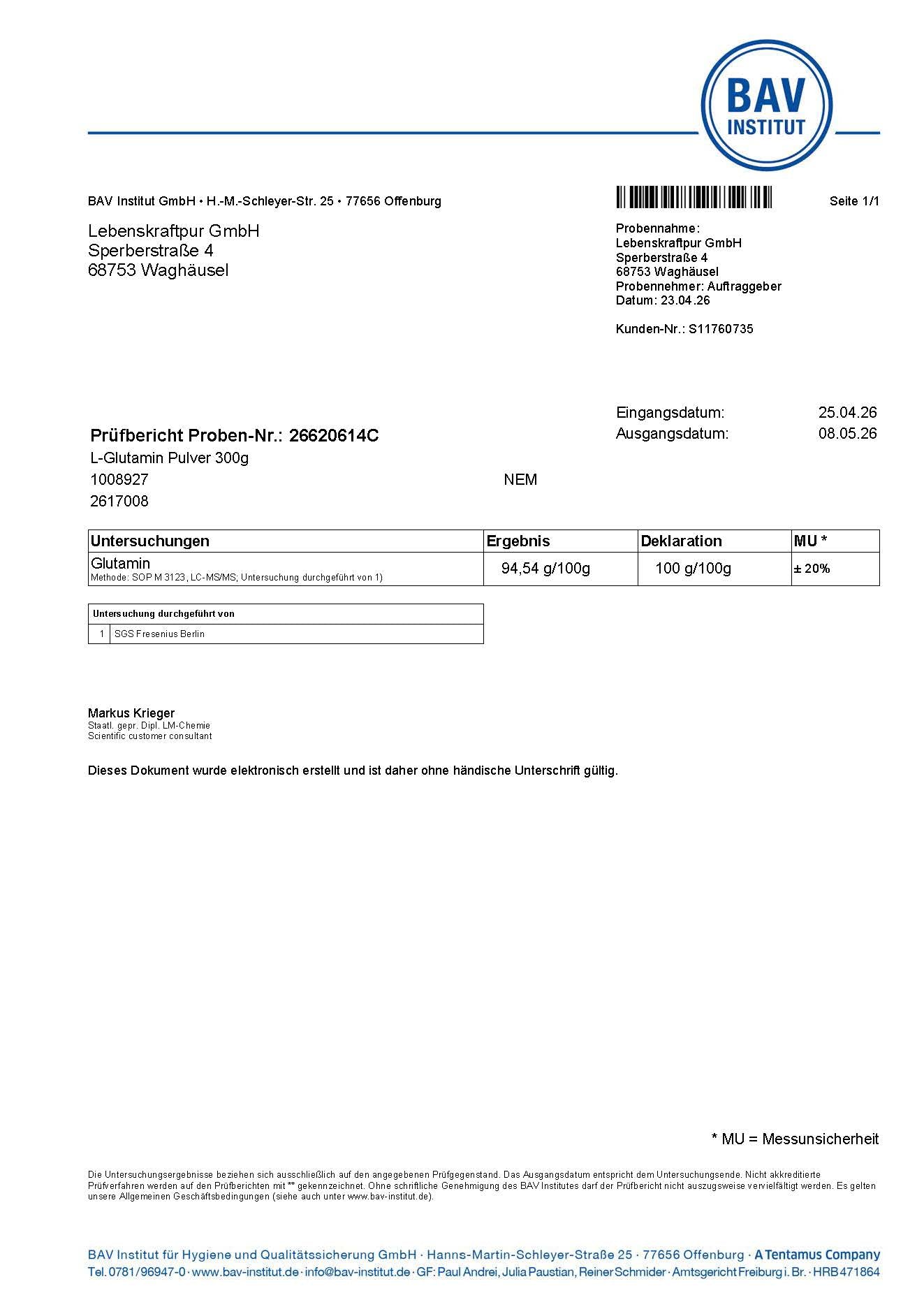 LebenskraftPur L-Glutamin Pulver Aminosäure vegan Fermentation