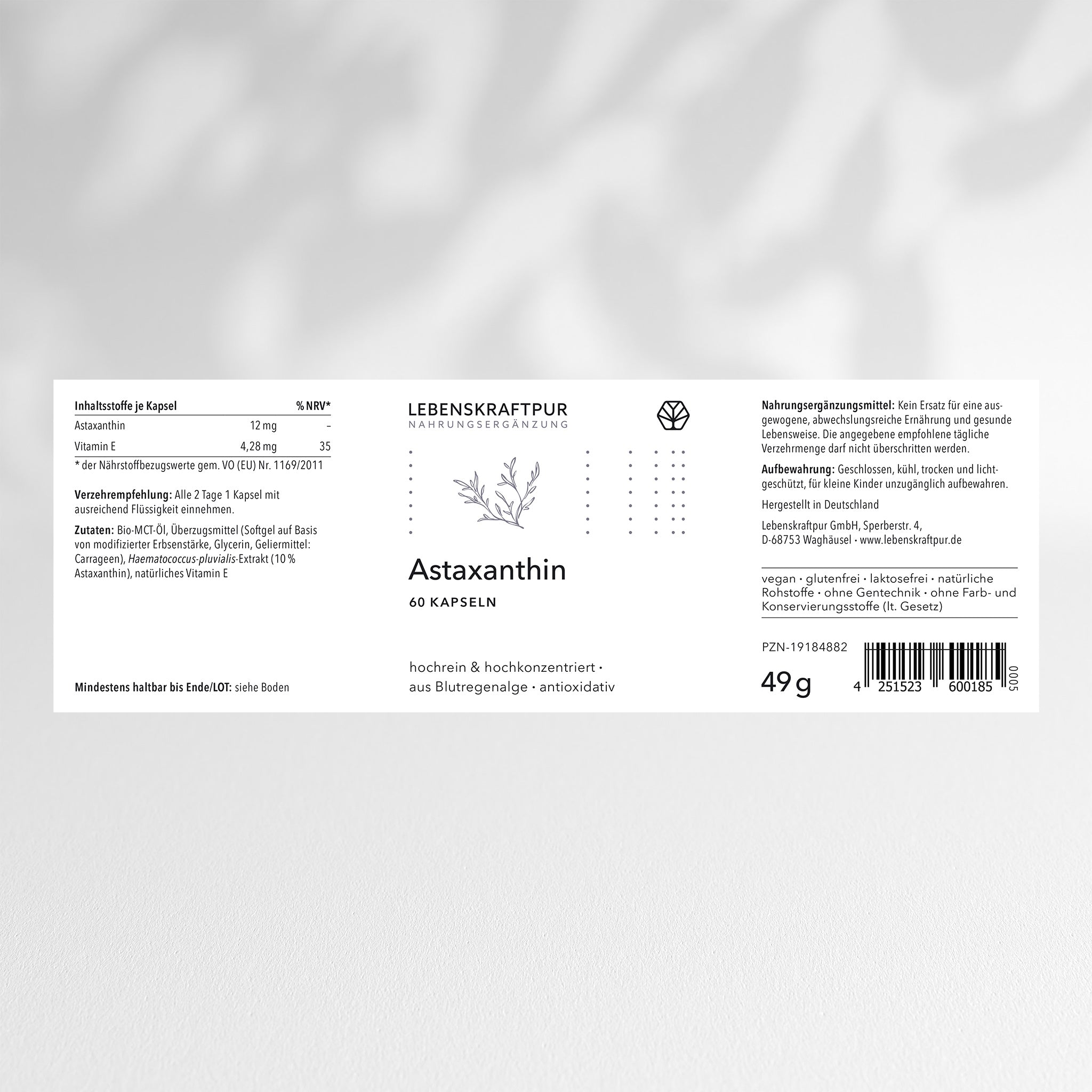 LebenskraftPur Astaxanthin Kapseln 12 mg 60 Kapseln vegan