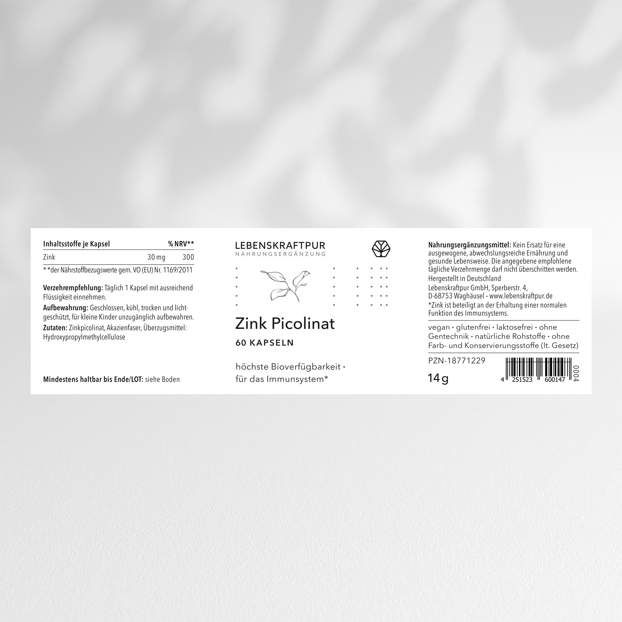 LebenskraftPur Zink Picolinat Kapseln 30 mg vegan hochdosiert