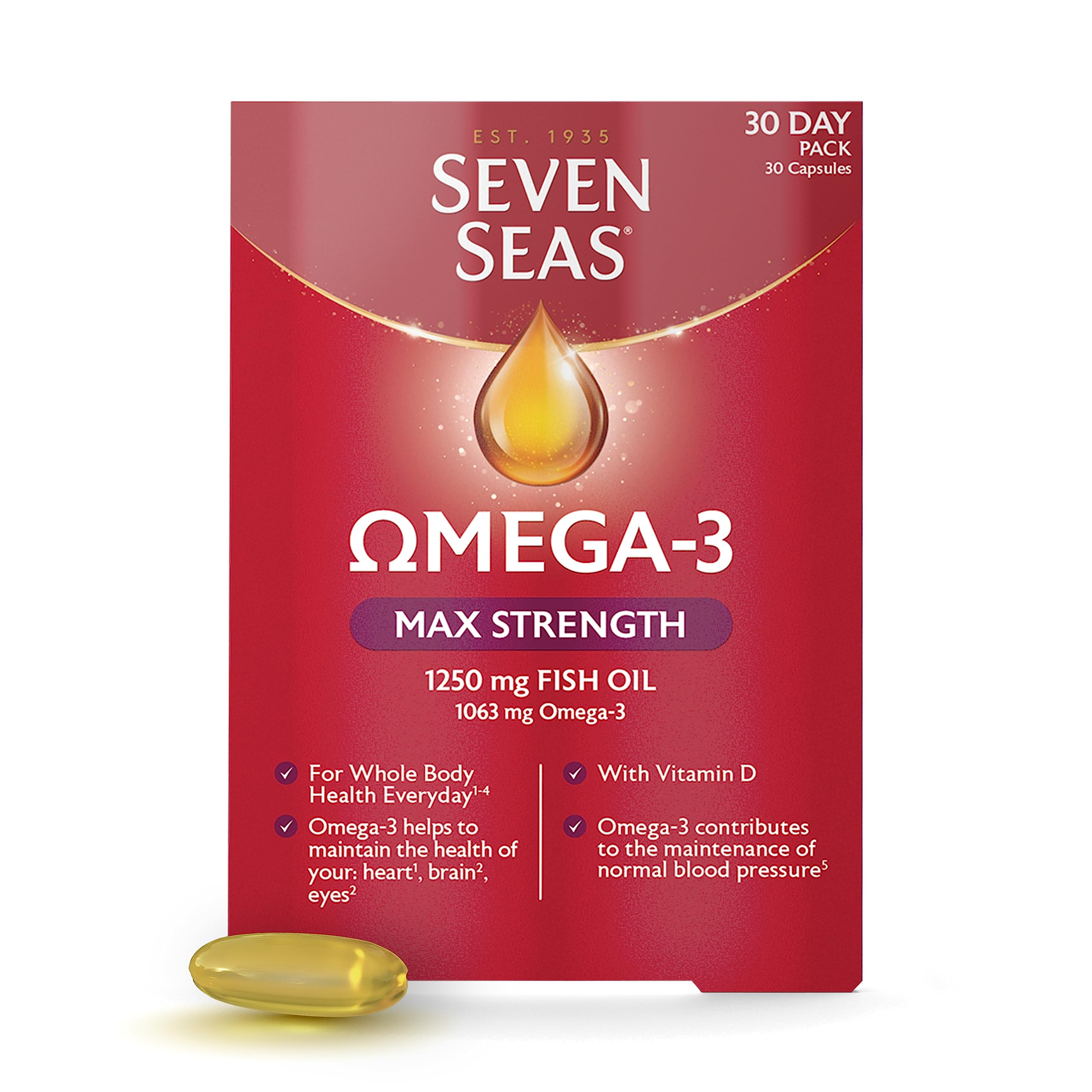 Seven Seas Max Strength Omega-3 Fischöl 30 Kapseln Vitamin D