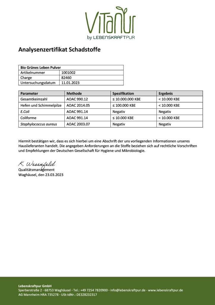 LebenskraftPur Superfood Bio Grünes Leben Pulver 14 Greens