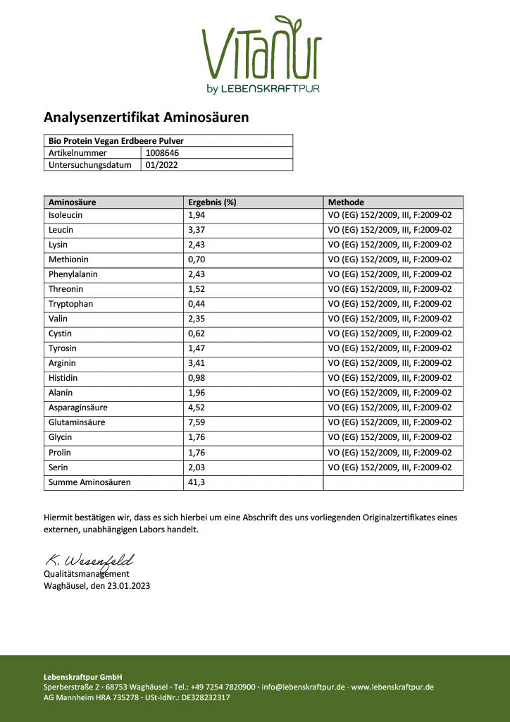 LebenskraftPur Bio Protein Vegan Erdbeere Pulver