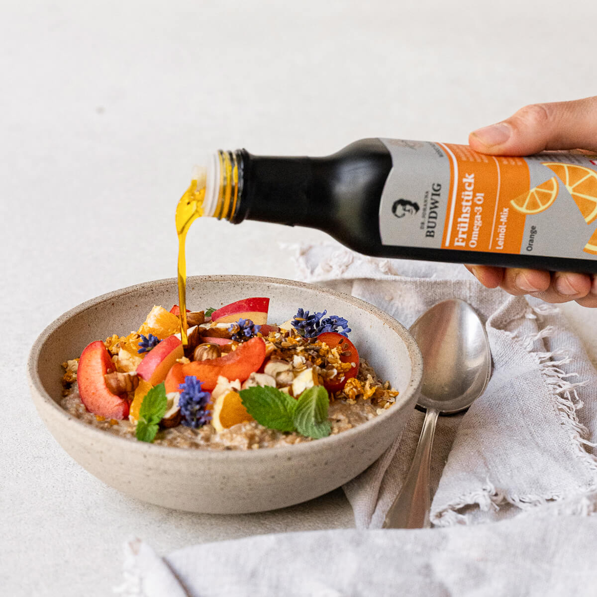 Dr. Johanna Budwig Omega-3 Frühstücksöl Orange Leinöl Bio