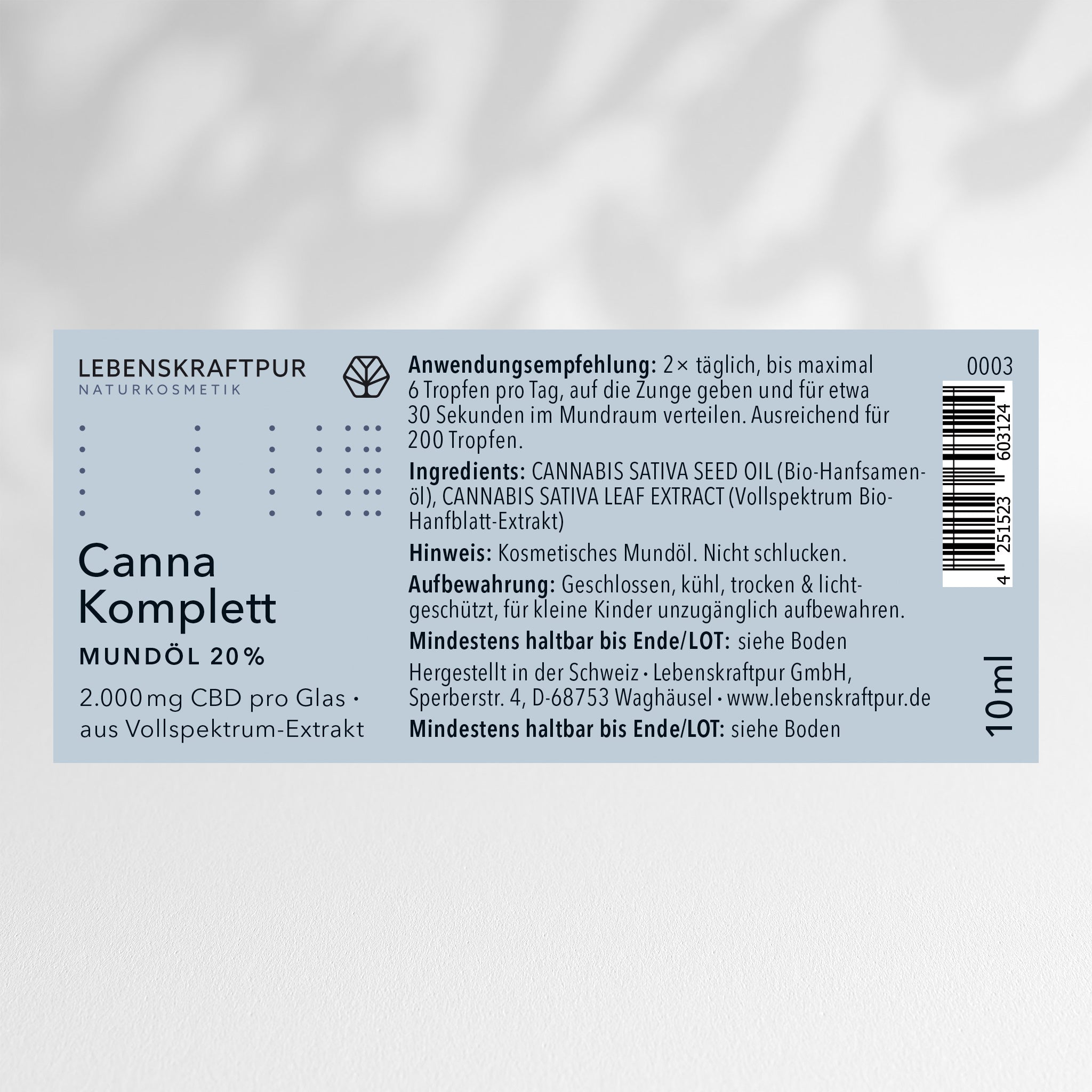 LebenskraftPur Canna Komplett Mundöl 20% CBD 10 ml