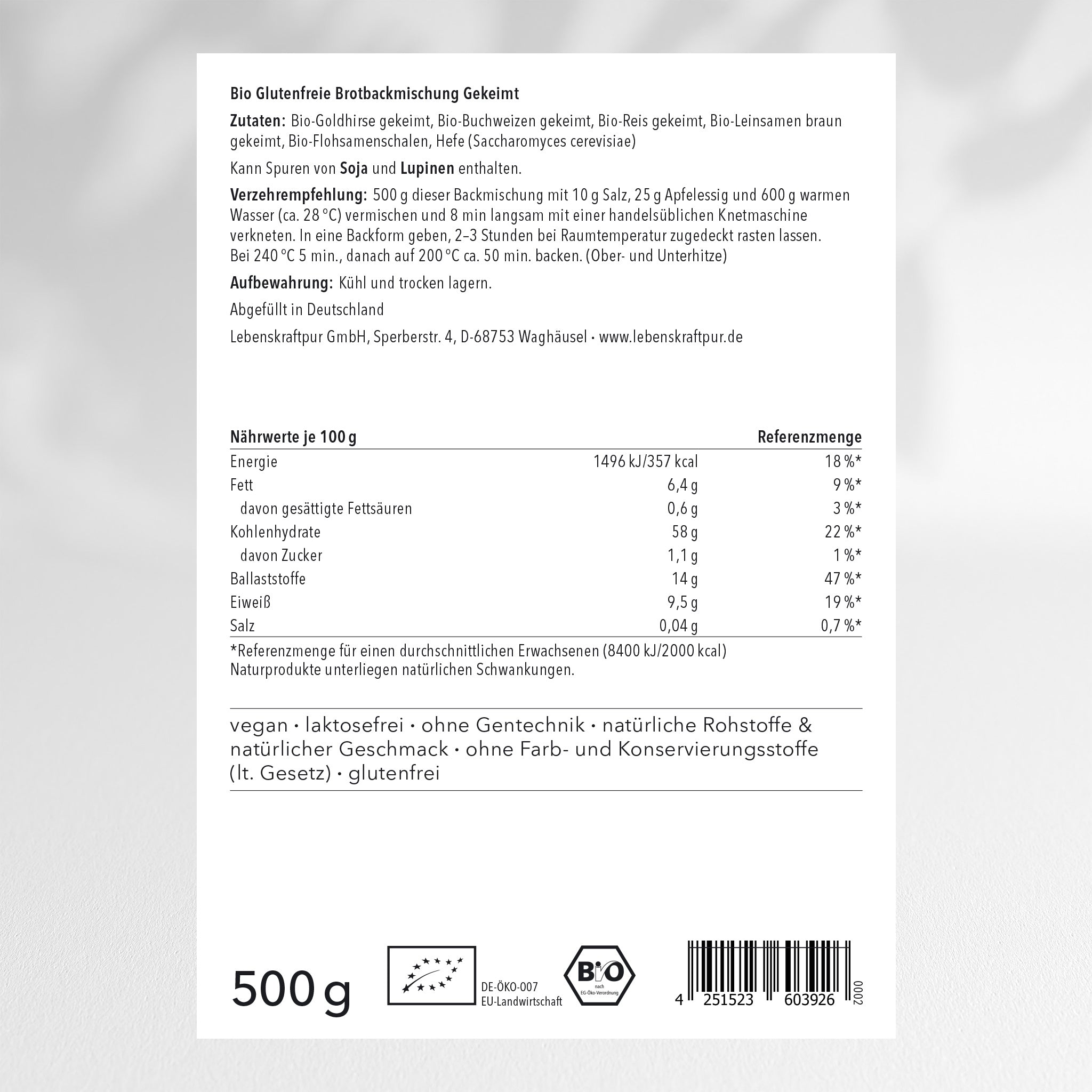 Lebenskraftpur Bio Brotbackmischung Gekeimt glutenfrei