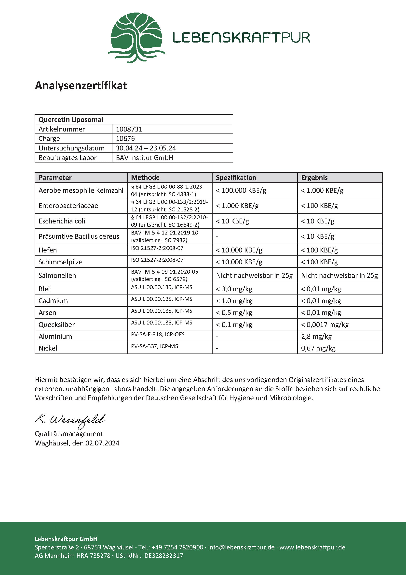 LebenskraftPur Nahrungsergänzung Quercetin Liposomal Liquid 300 mg