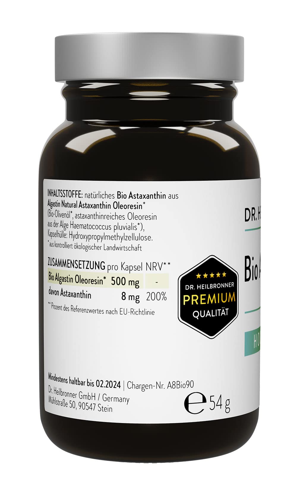 Dr. Heilbronner Bio-Astaxanthin 8mg Kapseln vegan Glasflasche