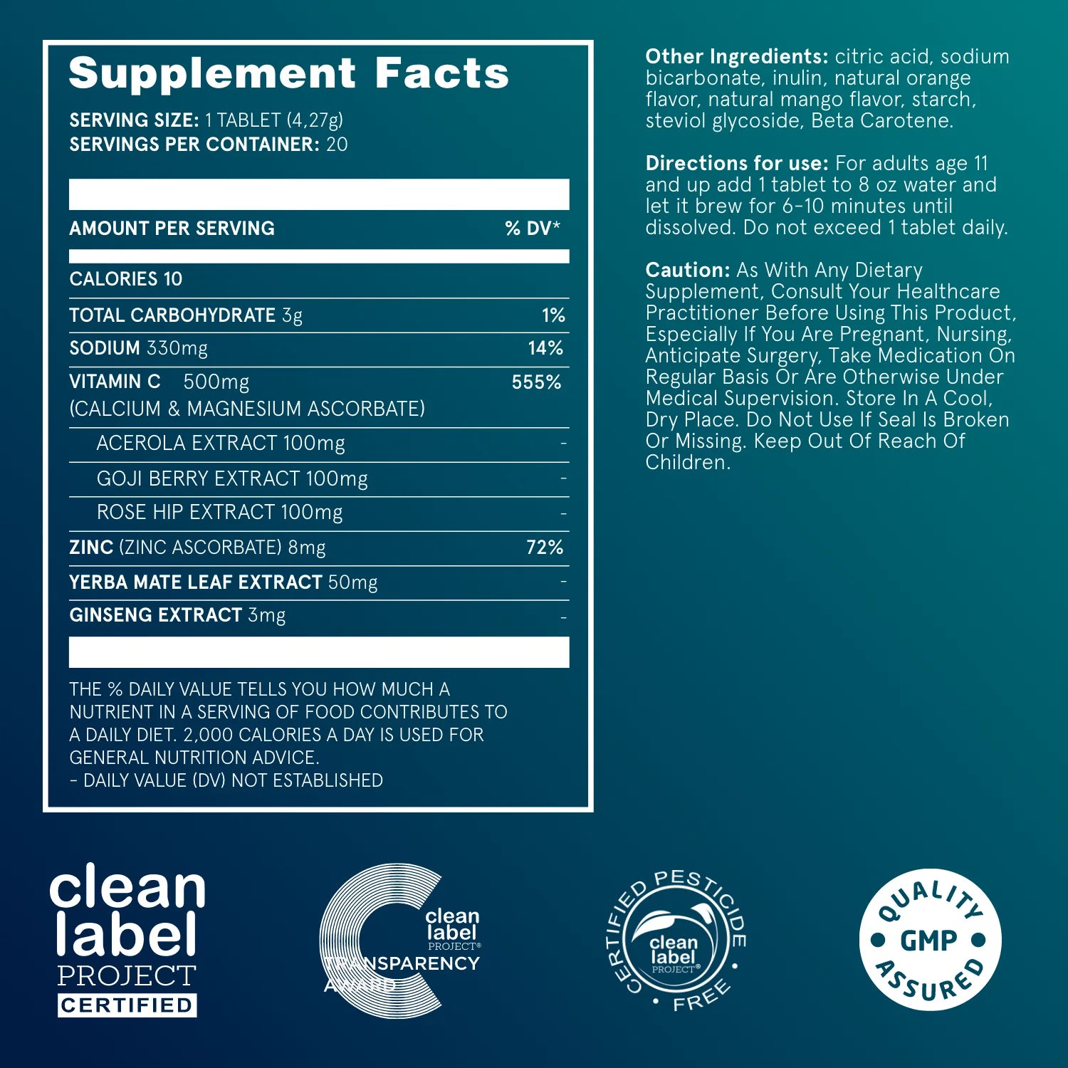 Puori C3 Vitamin C Brause Zink Ginseng Yerba Mate