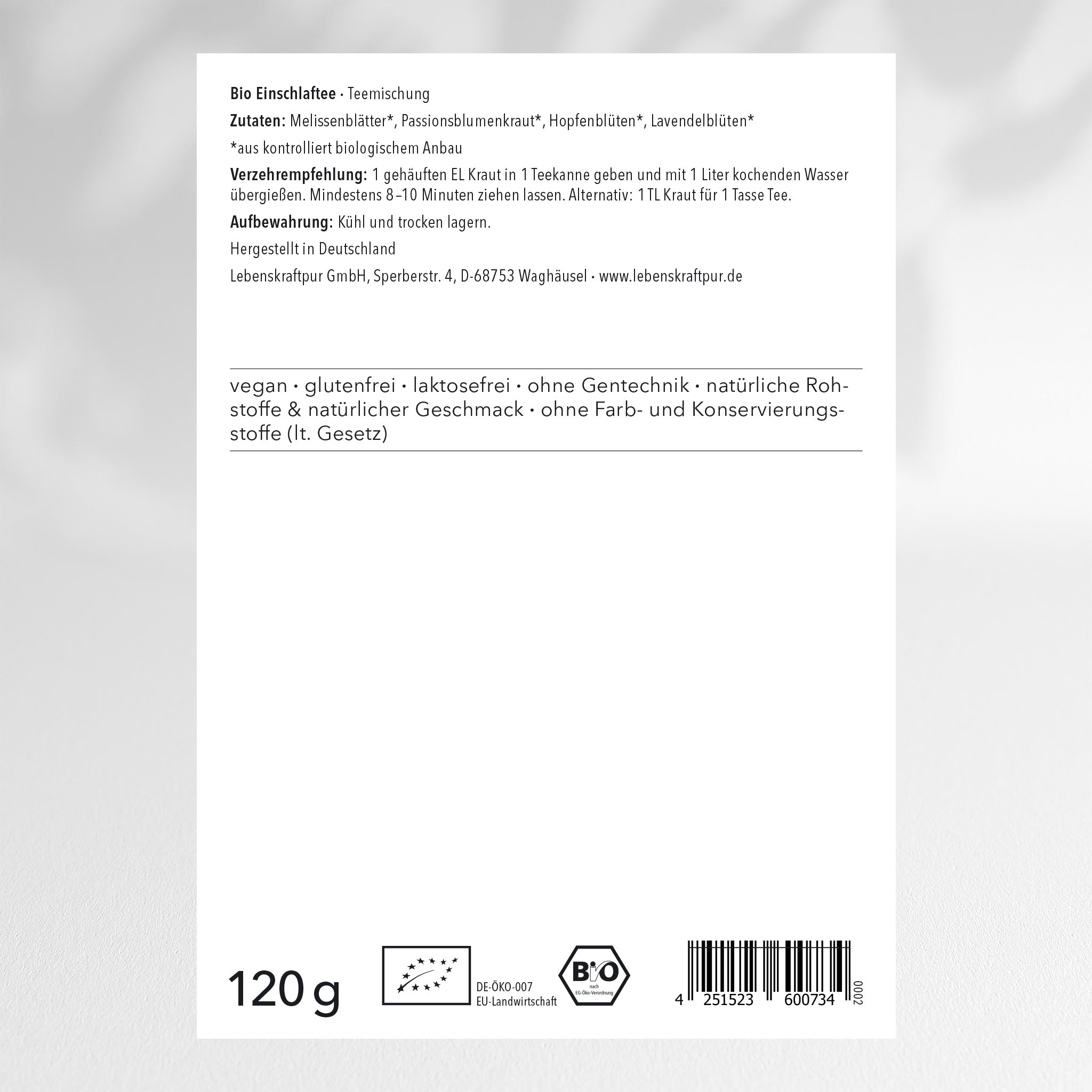 LebenskraftPur Superfood Bio Einschlaftee Teemischung Kräuter
