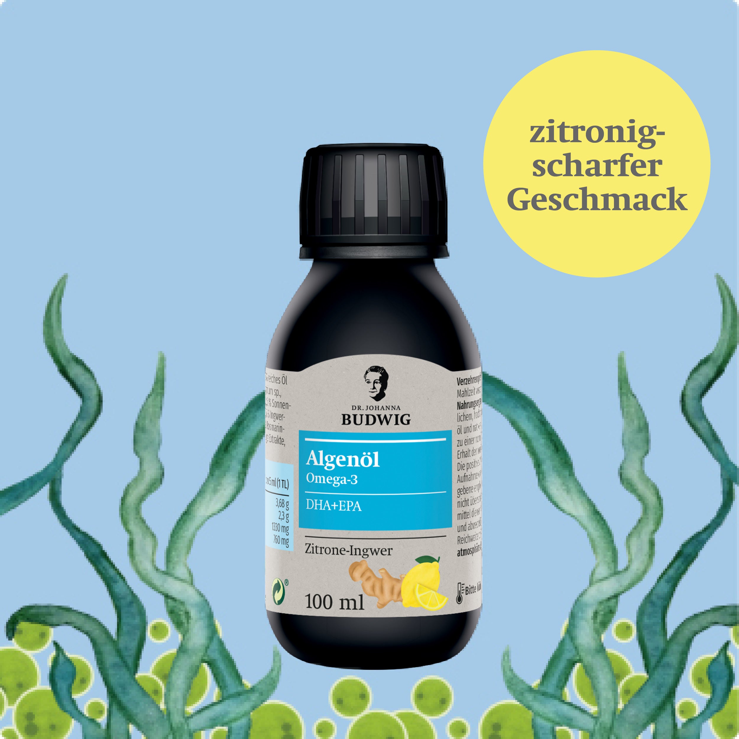 Dr. Johanna Budwig Omega-3 Öle Algenöl Zitrone-Ingwer DHA EPA