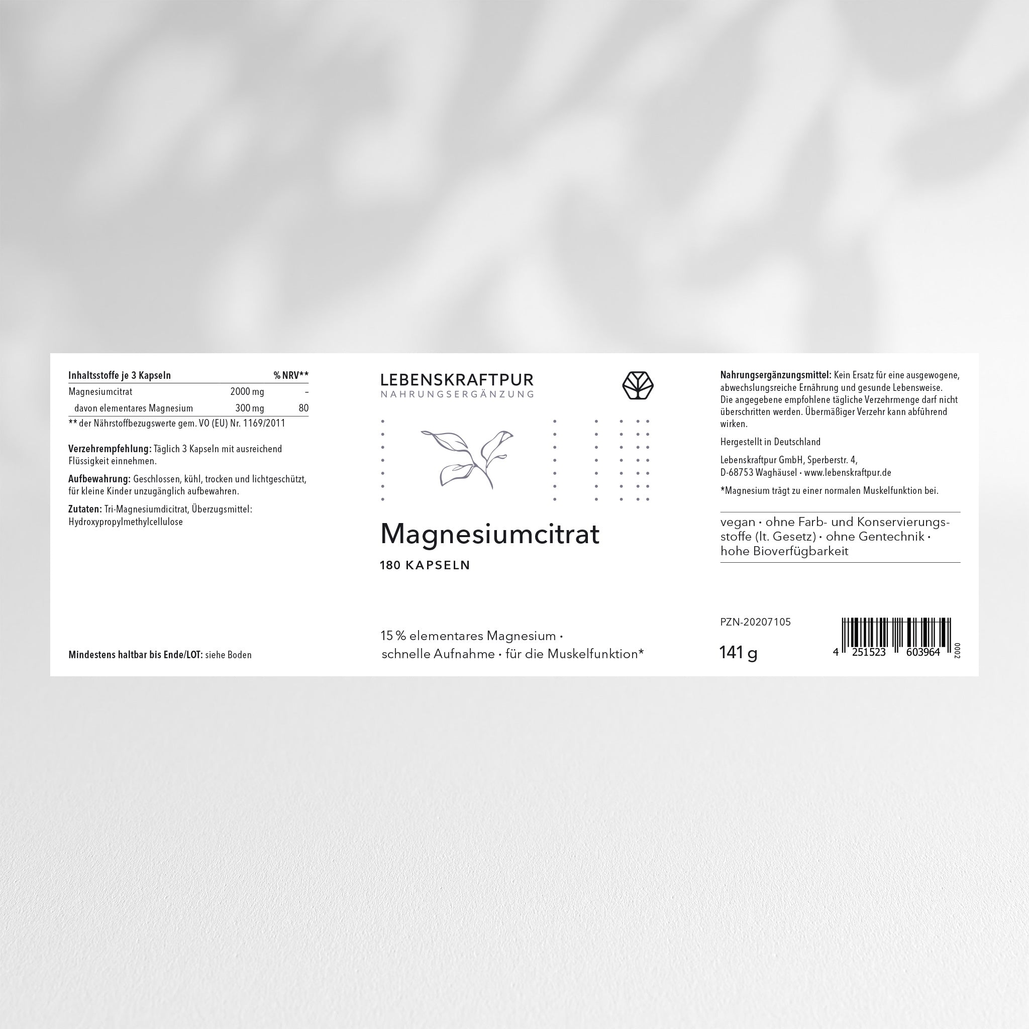 LebenskraftPur Magnesiumcitrat Kapseln 90 Kapseln 300 mg