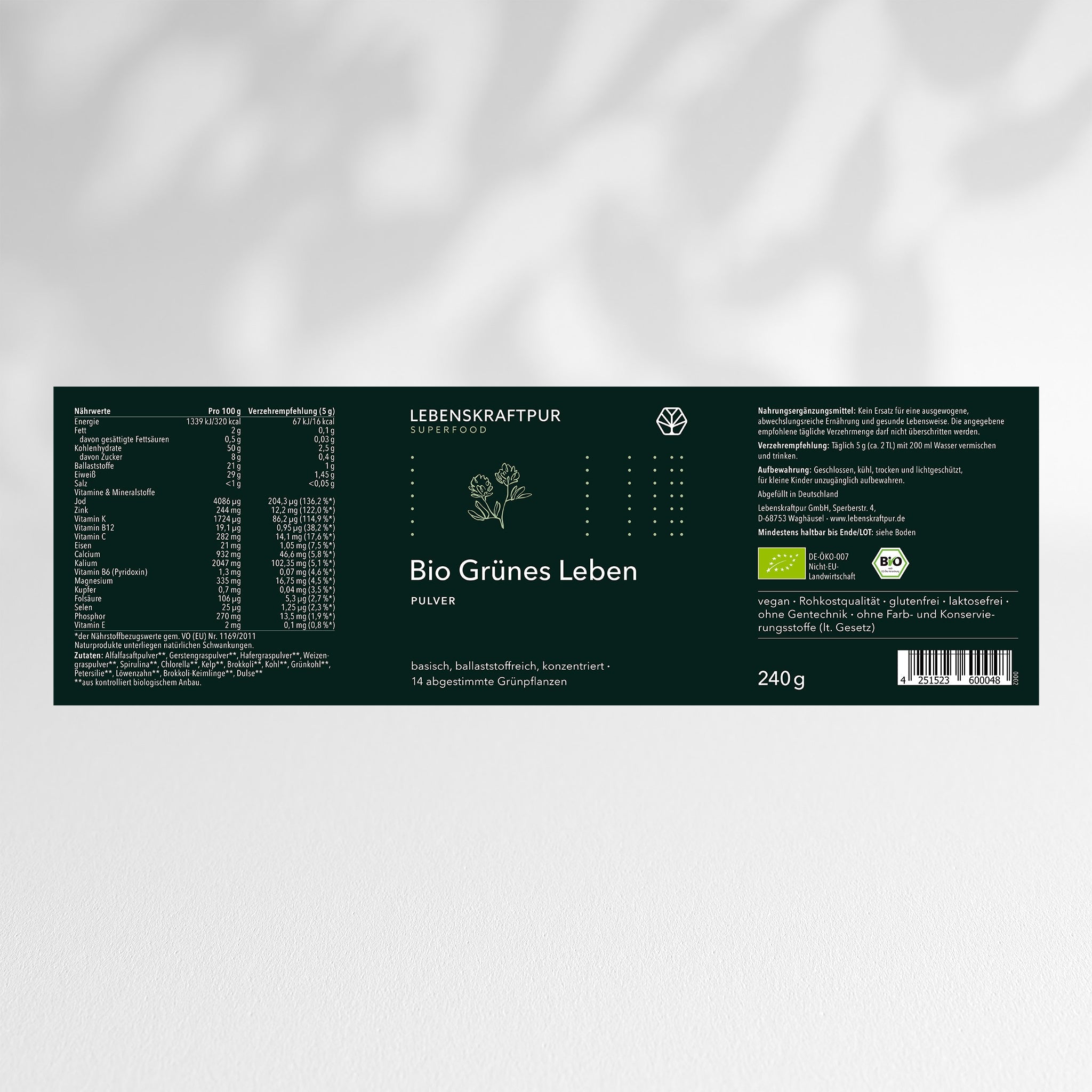 LebenskraftPur Superfood Bio Grünes Leben Pulver 14 Greens