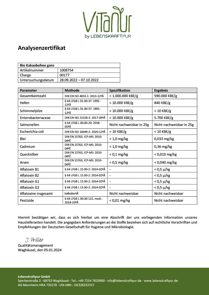 LebenskraftPur Superfood Bio Kakaobohne Ganz Criollo Rohkost