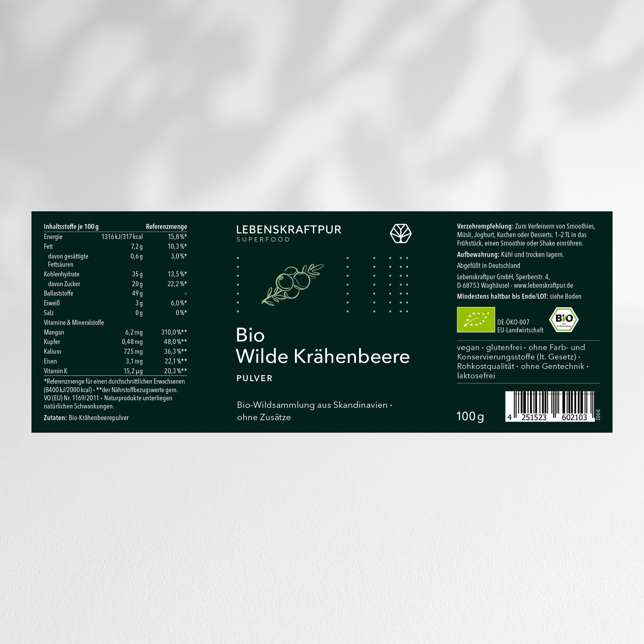 LebenskraftPur Superfood Bio Wilde Krähenbeere Pulver