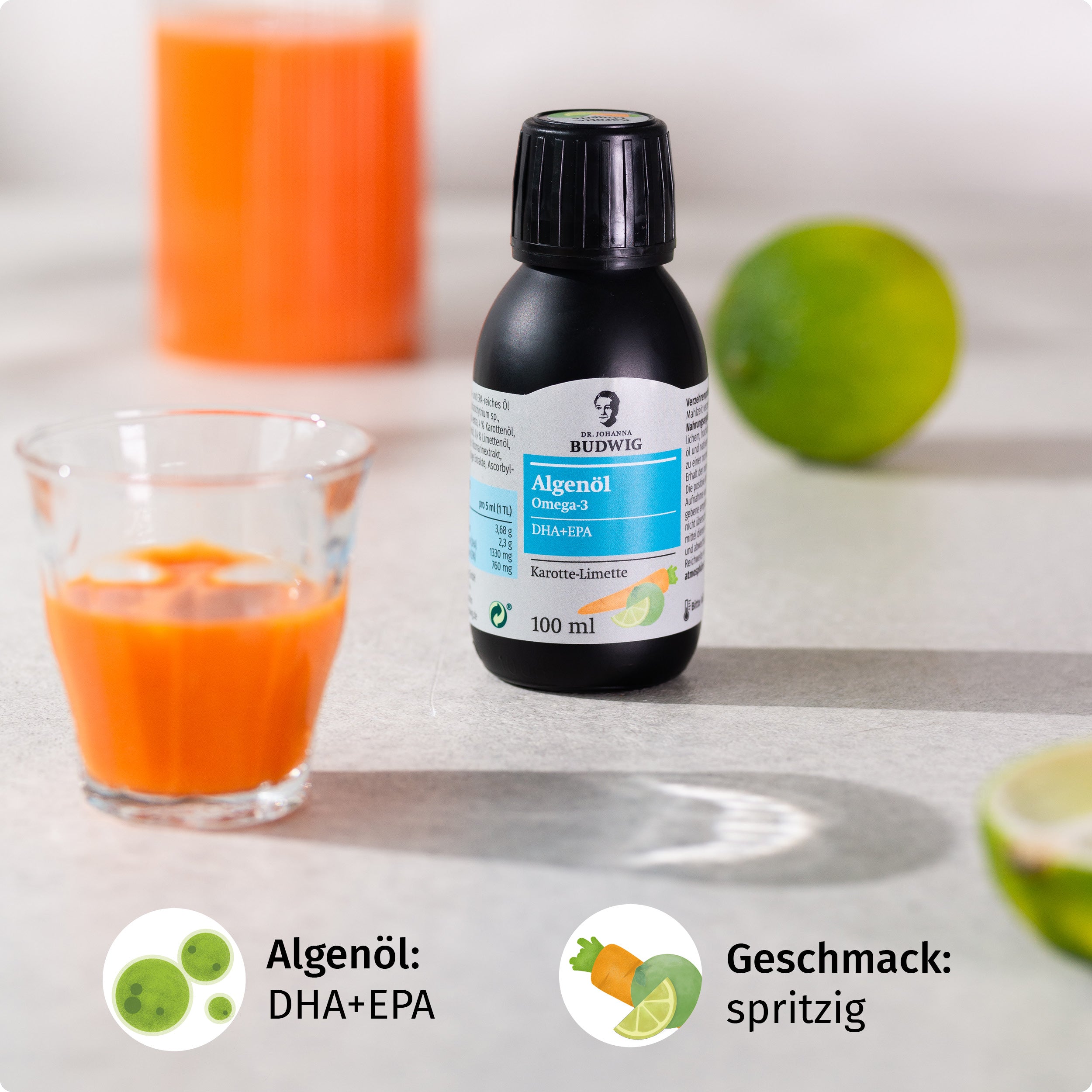 Dr. Johanna Budwig Omega-3 Algenöl Karotte-Limette DHA