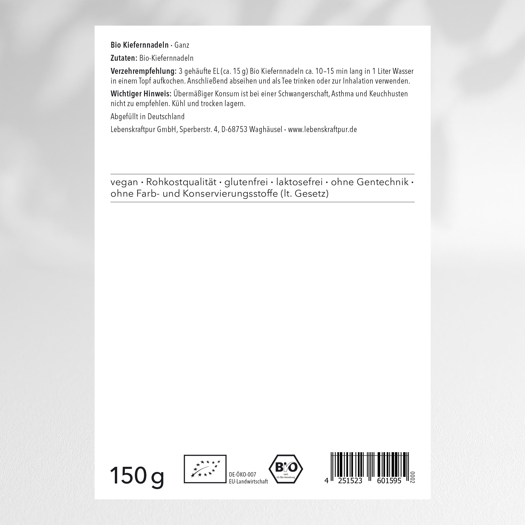 LebenskraftPur Superfood Bio Kiefernnadeln Ganz Tee 150 g waldig
