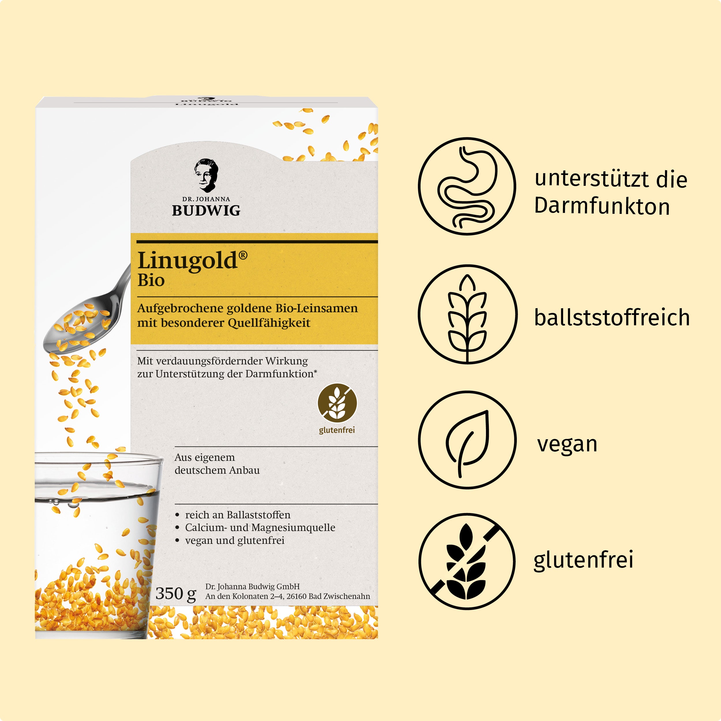 Dr. Johanna Budwig Linugold Leinsamen Ballaststoffe vegan