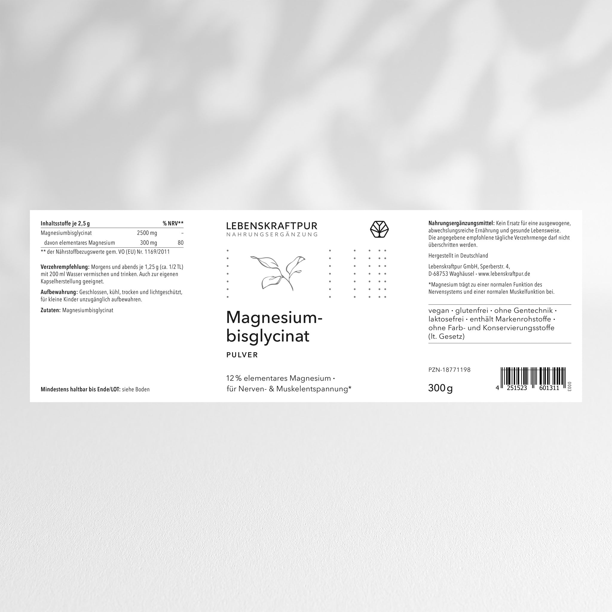 LebenskraftPur Magnesiumbisglycinat Pulver vegan ohne Zusätze