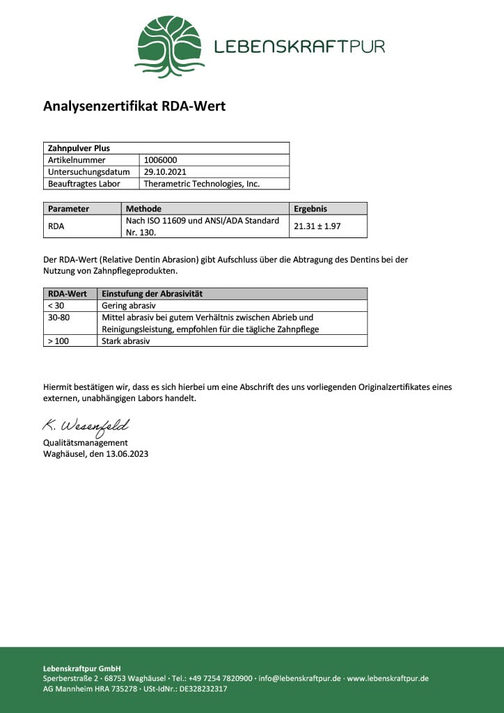 LebenskraftPur Naturkosmetik Zahnpulver Plus Kurkuma-Minze fluoridfrei