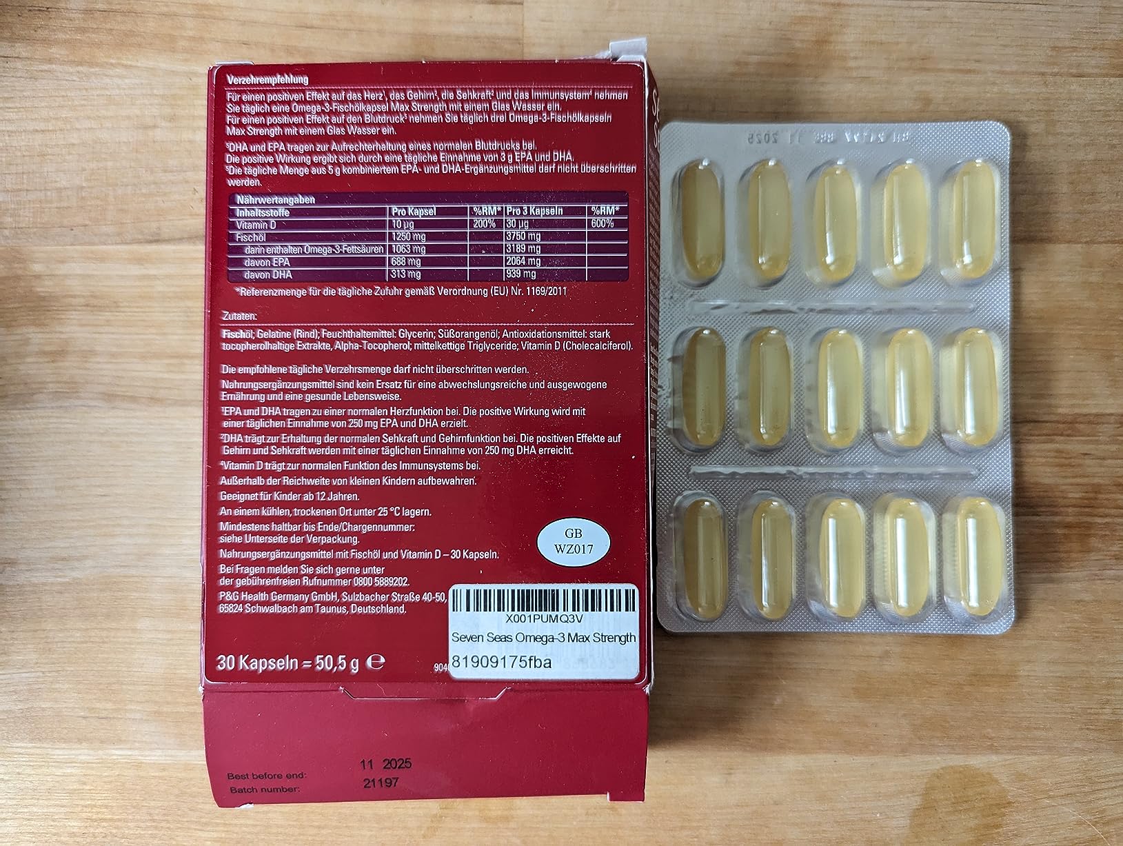 Seven Seas Max Strength Omega-3 Fischöl 30 Kapseln Vitamin D