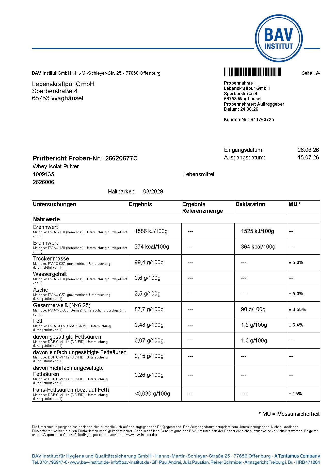 LebenskraftPur Whey Isolat Pulver Weidemilch neutral Protein