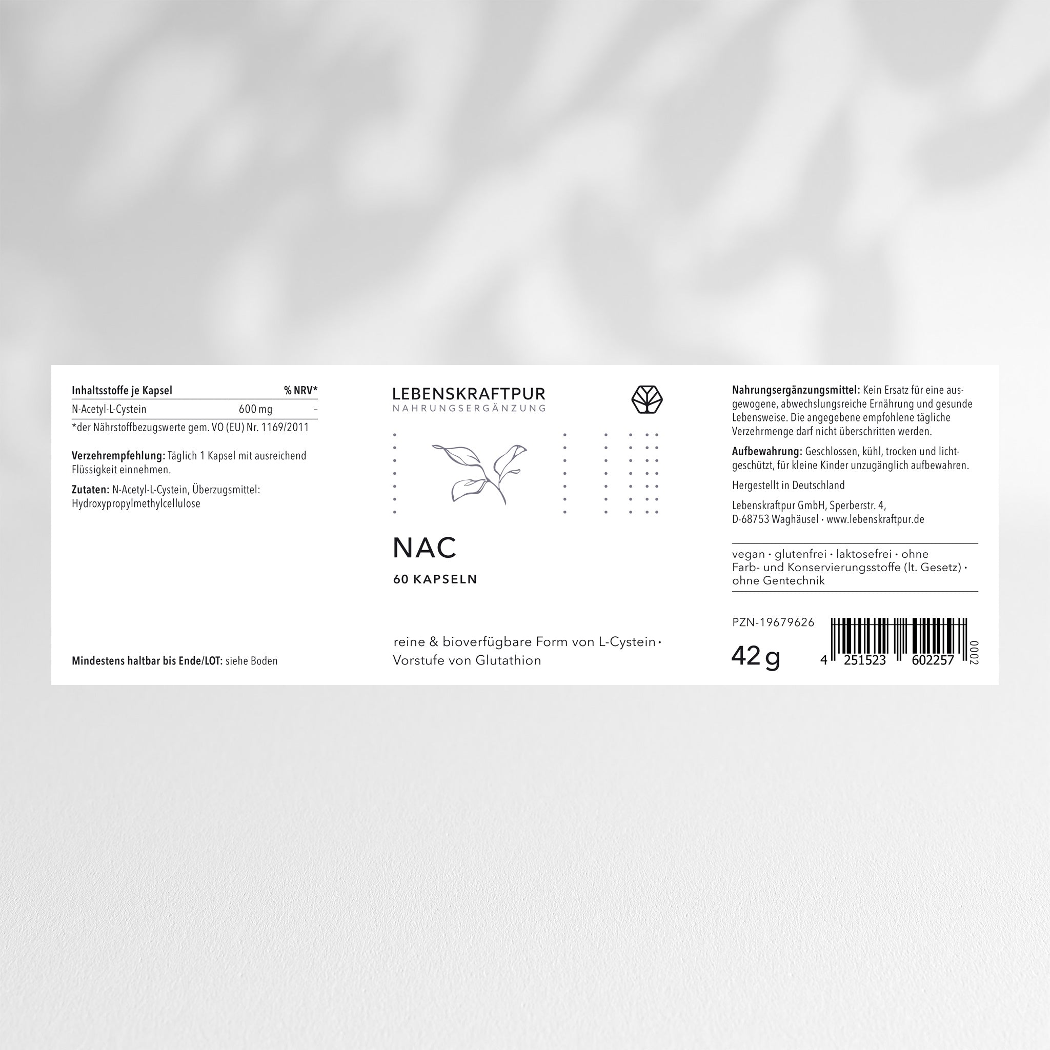 LebenskraftPur NAC 600 mg Kapseln 120 Kapseln vegan