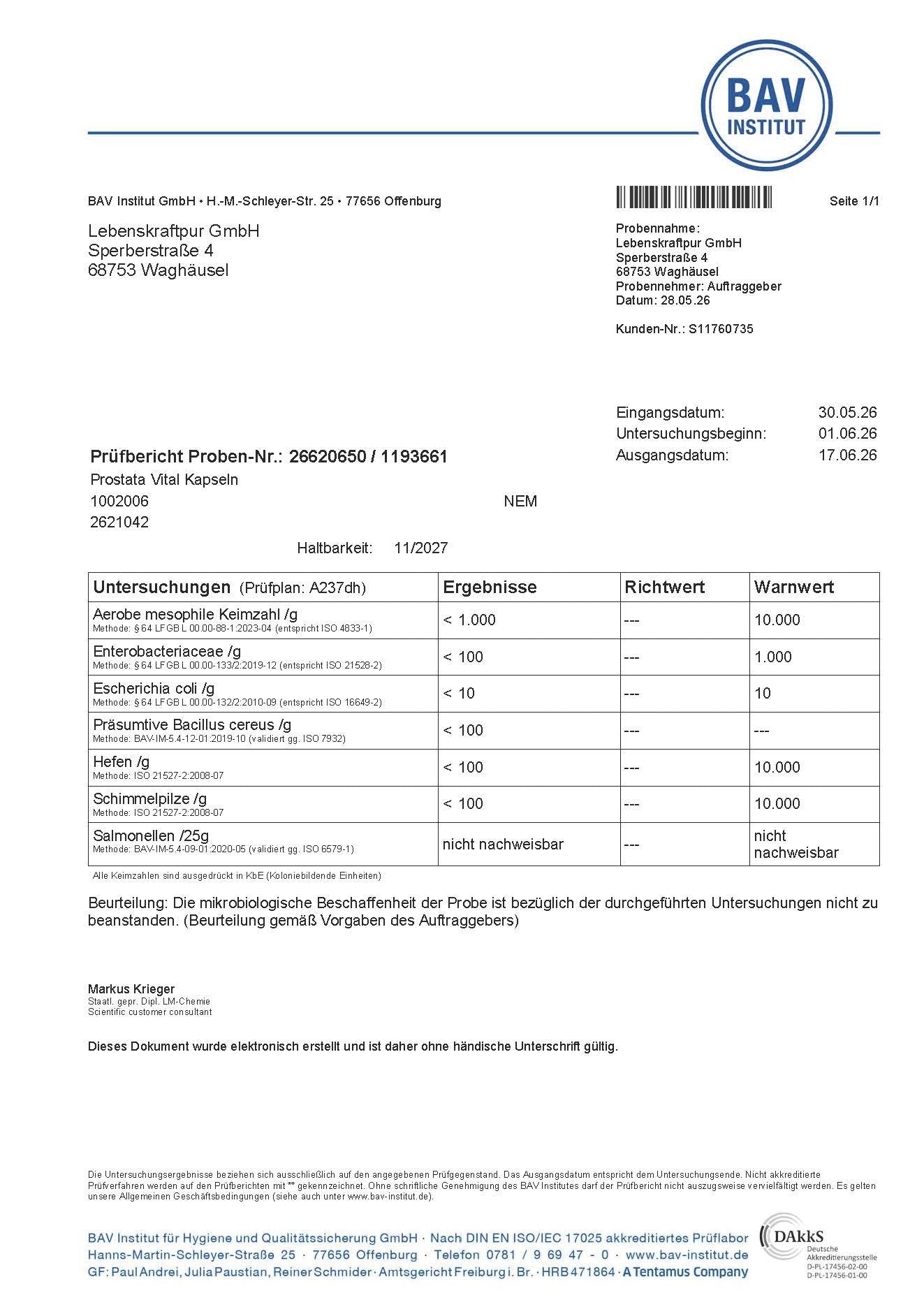 LebenskraftPur Prostata Vital Kapseln Zink Kürbiskern vegan
