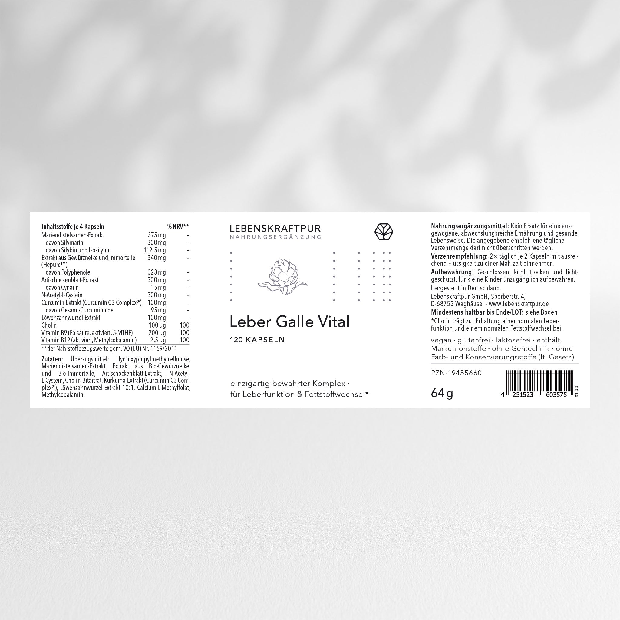 LebenskraftPur Leber Galle Vital Kapseln Mariendistel Cholin