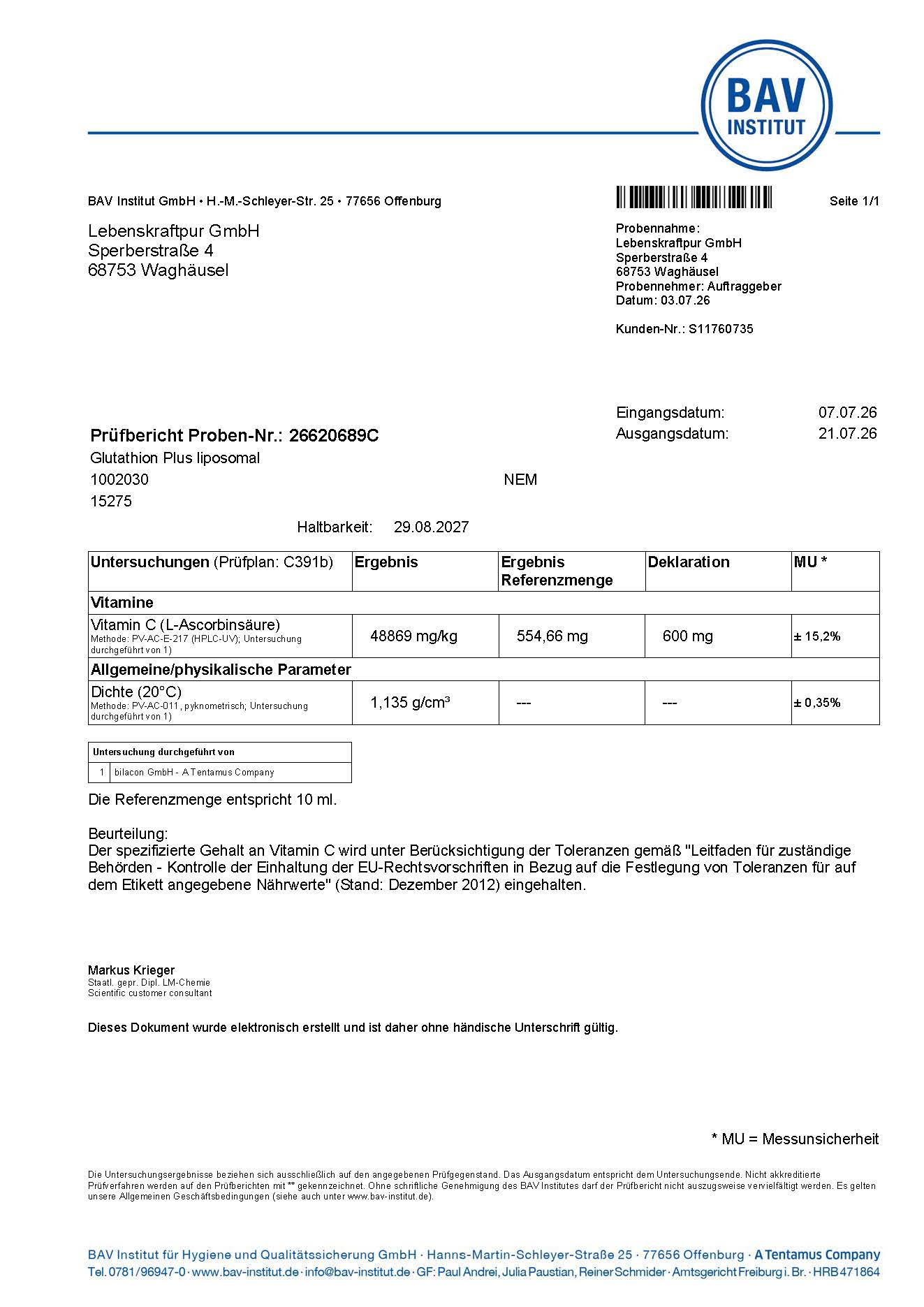 LebenskraftPur Glutathion Plus Liposomal vegan hochdosiert
