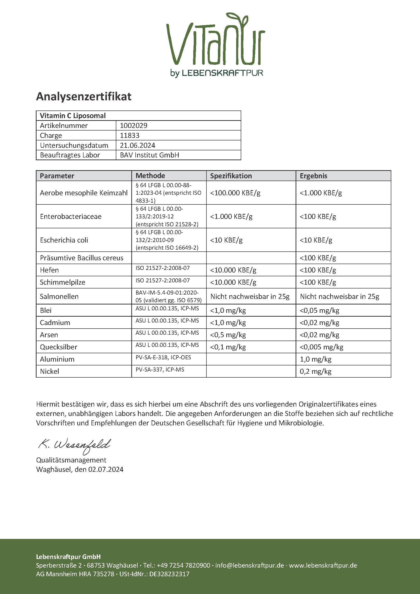LebenskraftPur Vitamin C Liposomal Flüssig 1000 mg vegan
