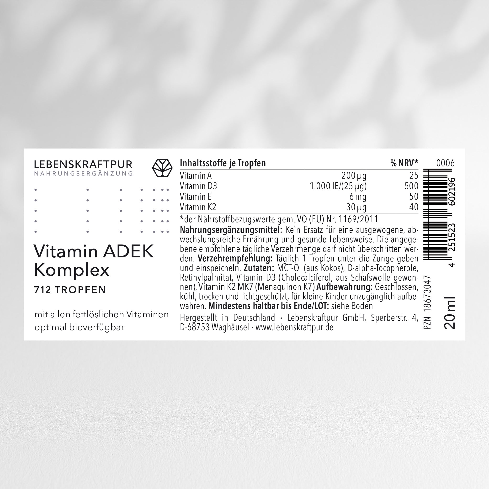 LebenskraftPur Vitamin ADEK Komplex Tropfen 20 ml