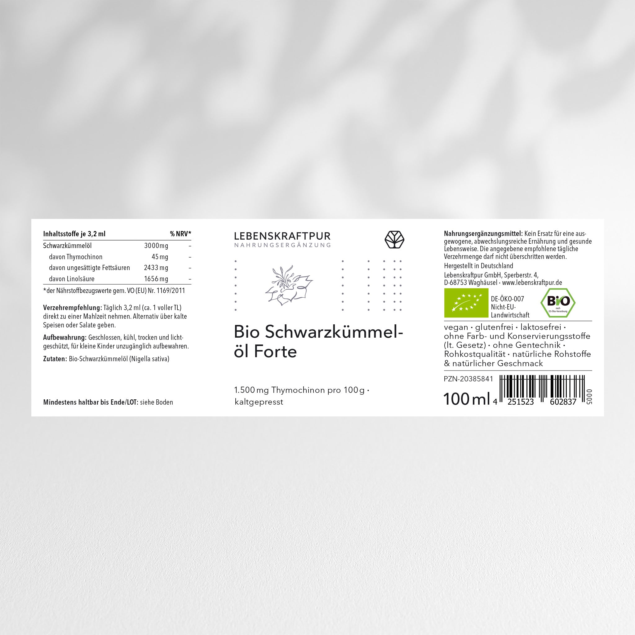 LebenskraftPur Bio Schwarzkümmelöl Forte 100 ml bio