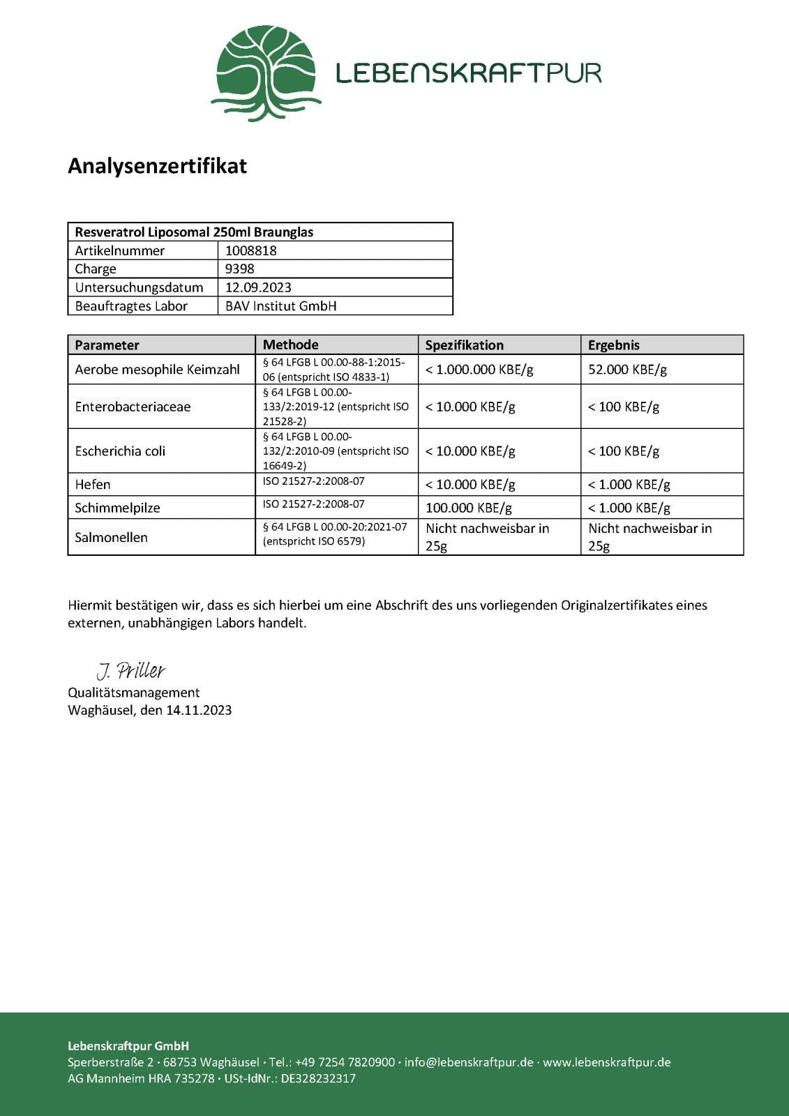 LebenskraftPur Resveratrol Liposomal flüssig trans-Resveratrol