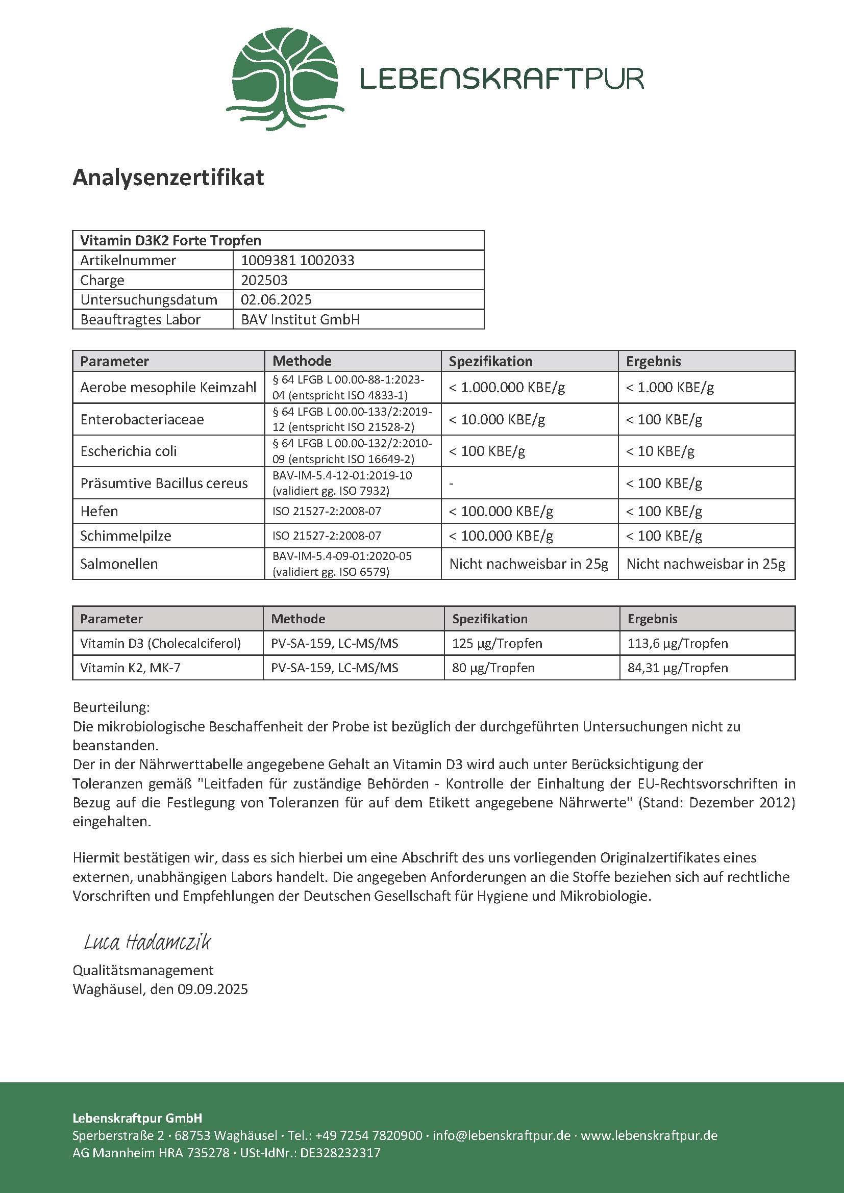LebenskraftPur Vitamin D3K2 Forte Tropfen 10 ml MCT