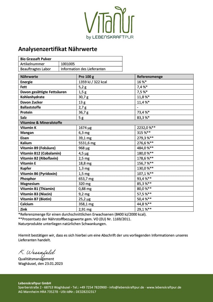 LebenskraftPur Bio Grassaft Pulver Gerste Kamut bio