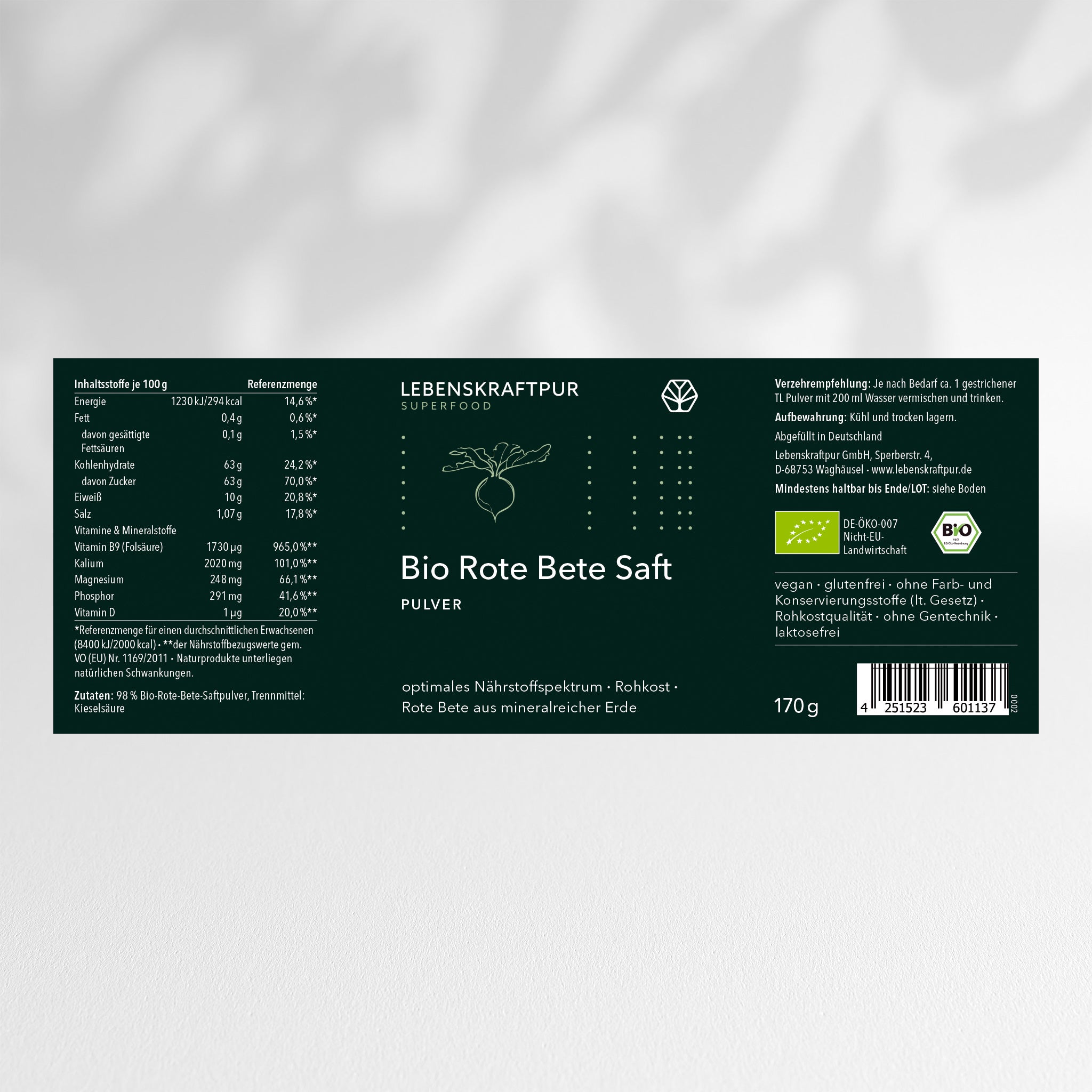 LebenskraftPur Bio Rote Bete Saft Pulver Rohkost