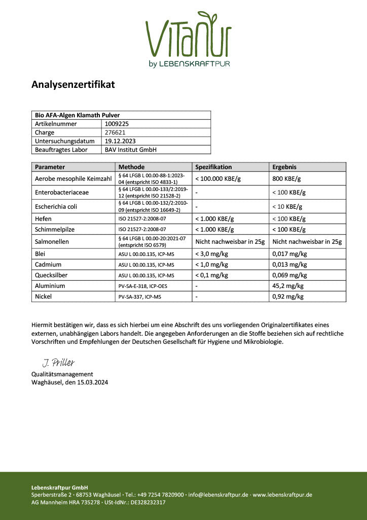 LebenskraftPur Superfood Bio AFA-Algen Klamath Pulver roh