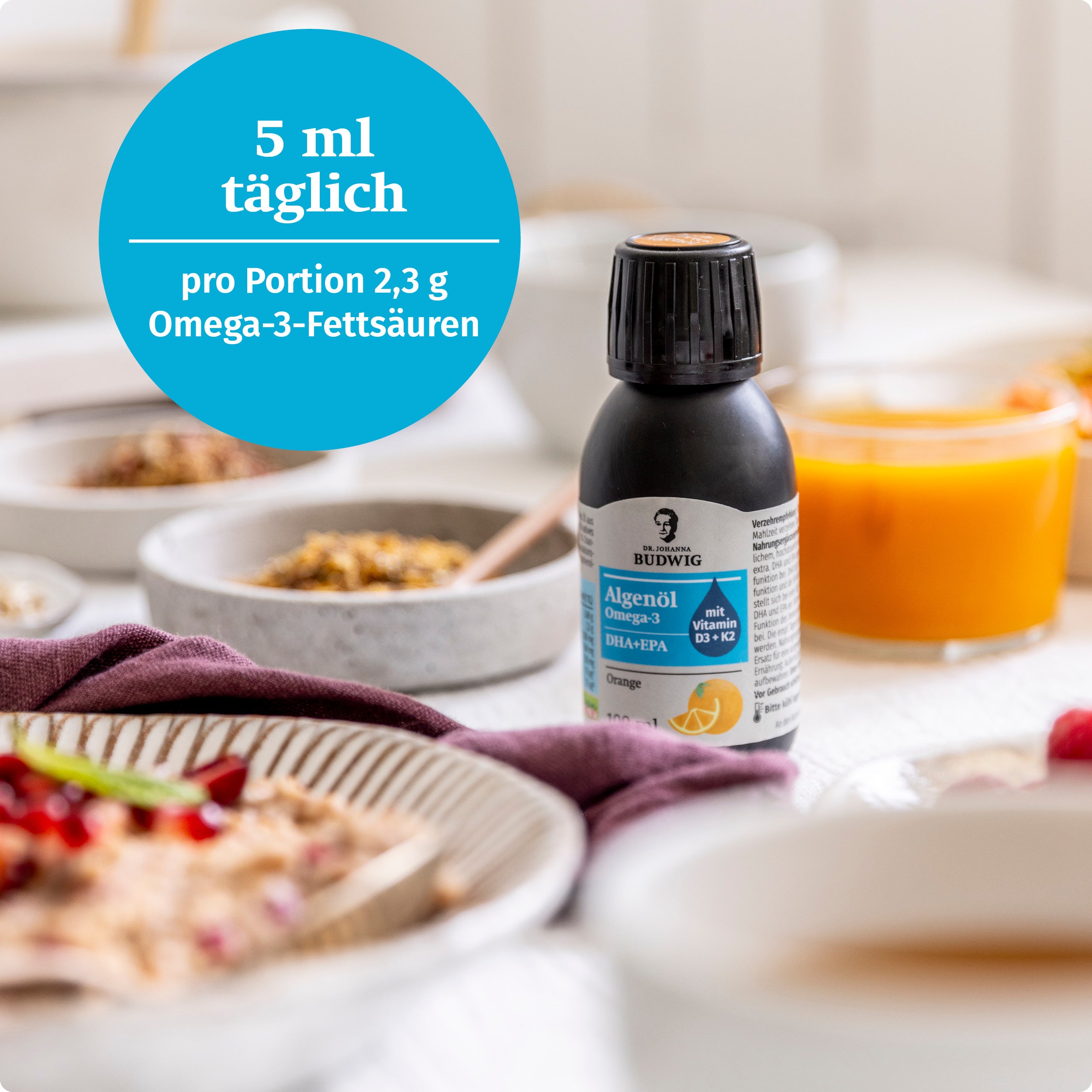 Dr. Budwig Omega-3 Algenöl Orange D3 K2 Öl