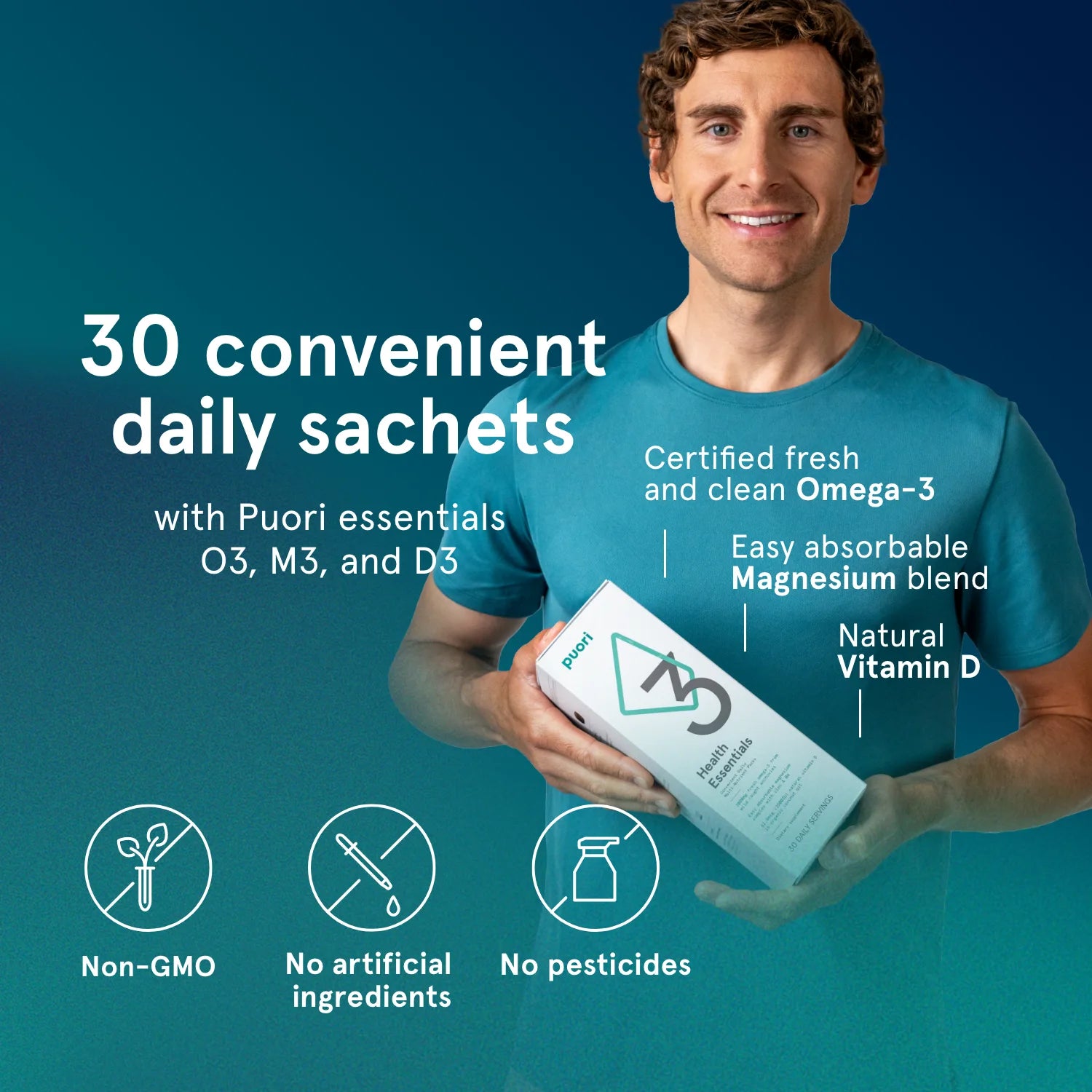 Puori P3 Health Essentials Sachets Omega-3 Magnesium D3 30 St