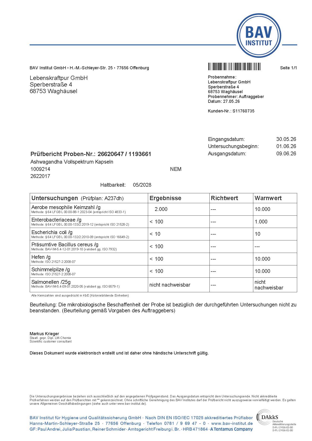 LebenskraftPur Ashwagandha Vollspektrum-Extrakt Kapseln vegan