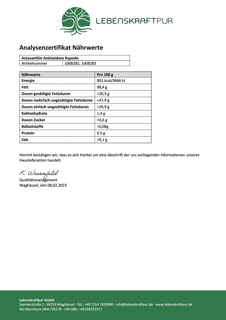 LebenskraftPur Astaxanthin Kapseln 12 mg 60 Kapseln vegan