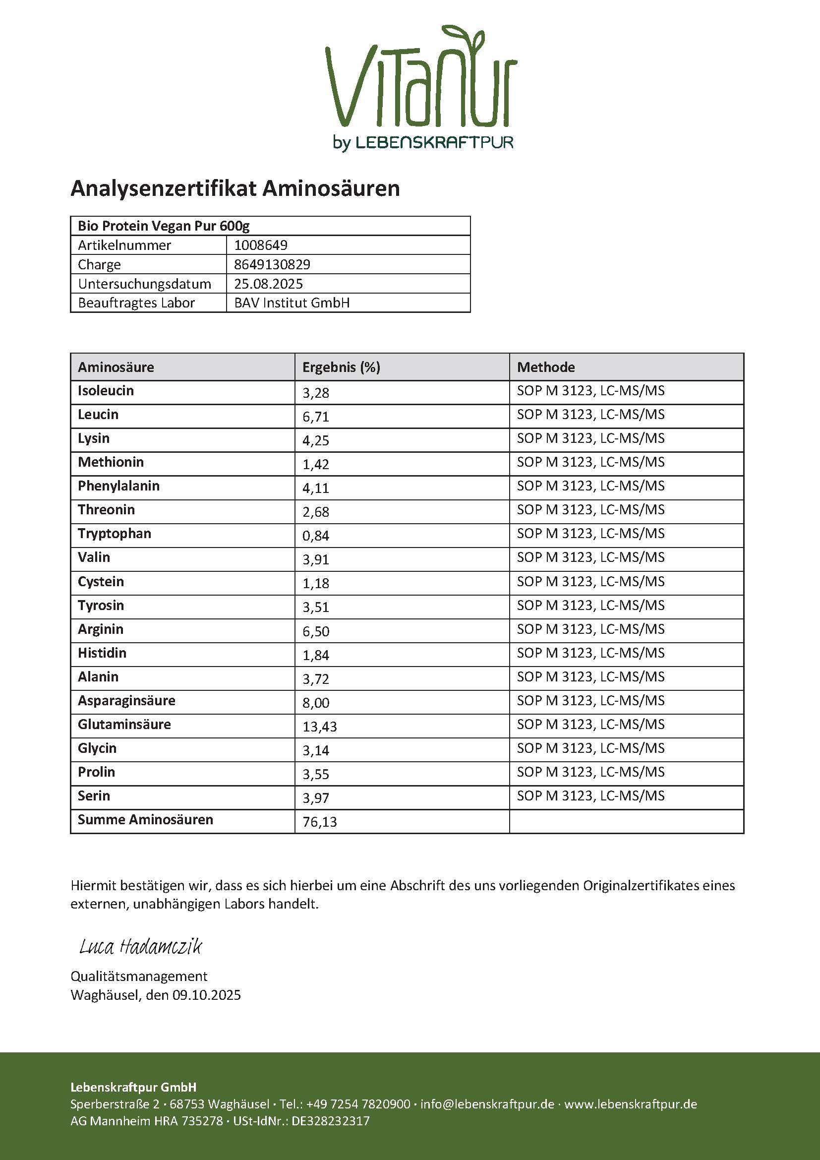 LebenskraftPur Bio Protein Vegan Pulver Erbse-Reis über 80%