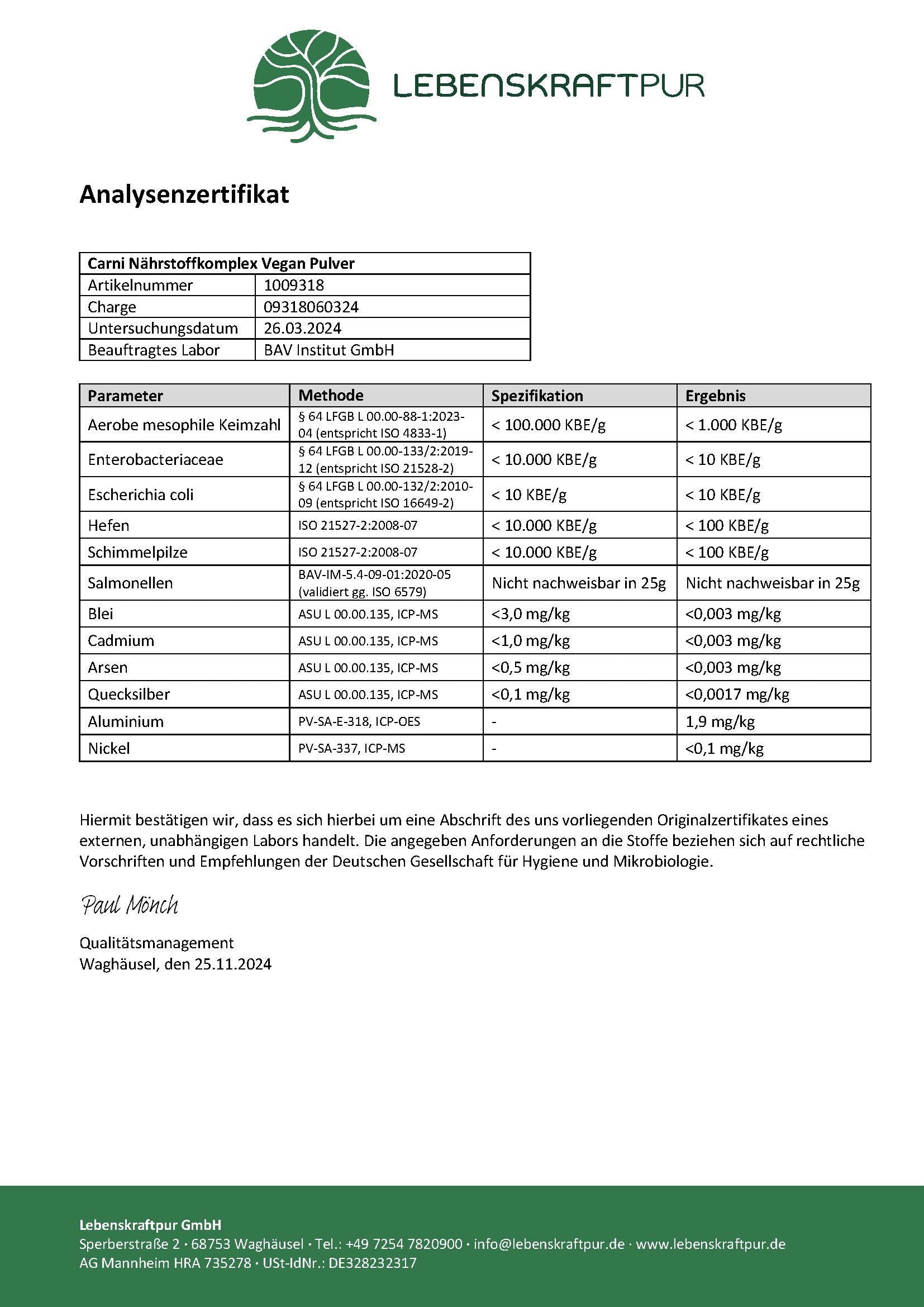 LebenskraftPur Carni Nährstoffkomplex Vegan Pulver Sport